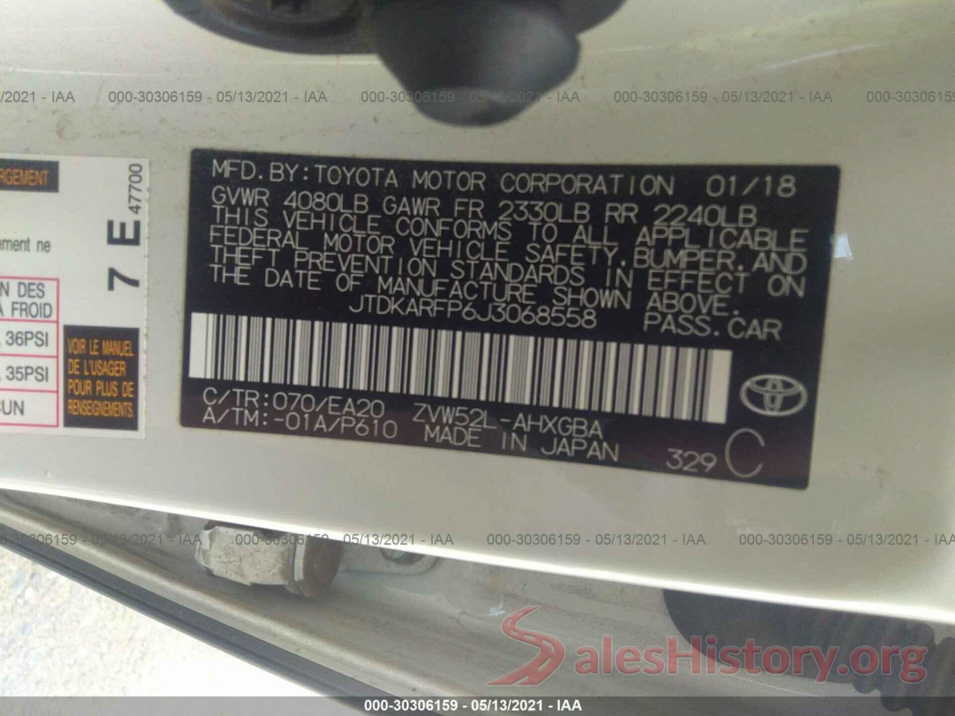 JTDKARFP6J3068558 2018 TOYOTA PRIUS PRIME