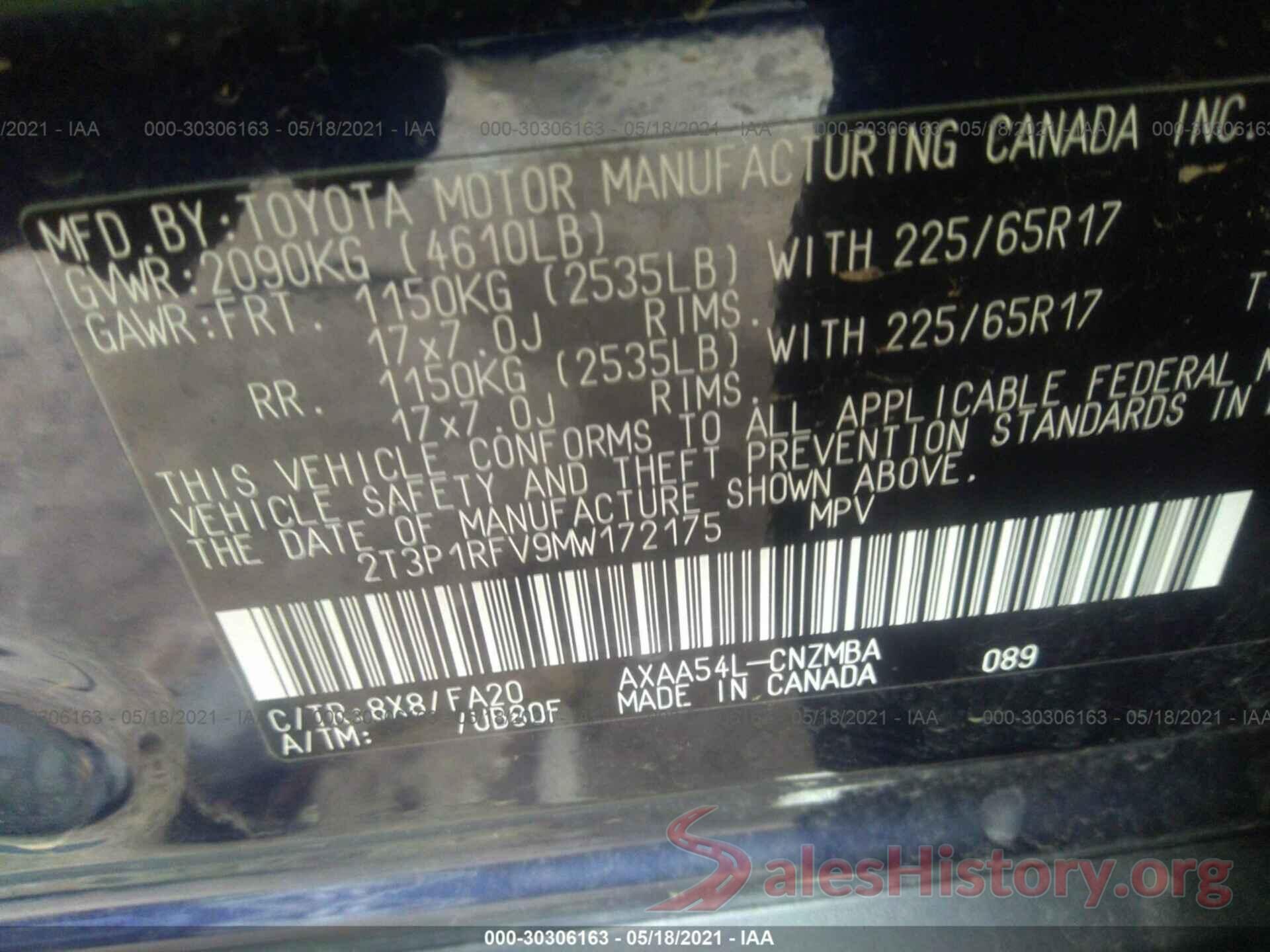 2T3P1RFV9MW172175 2021 TOYOTA RAV4