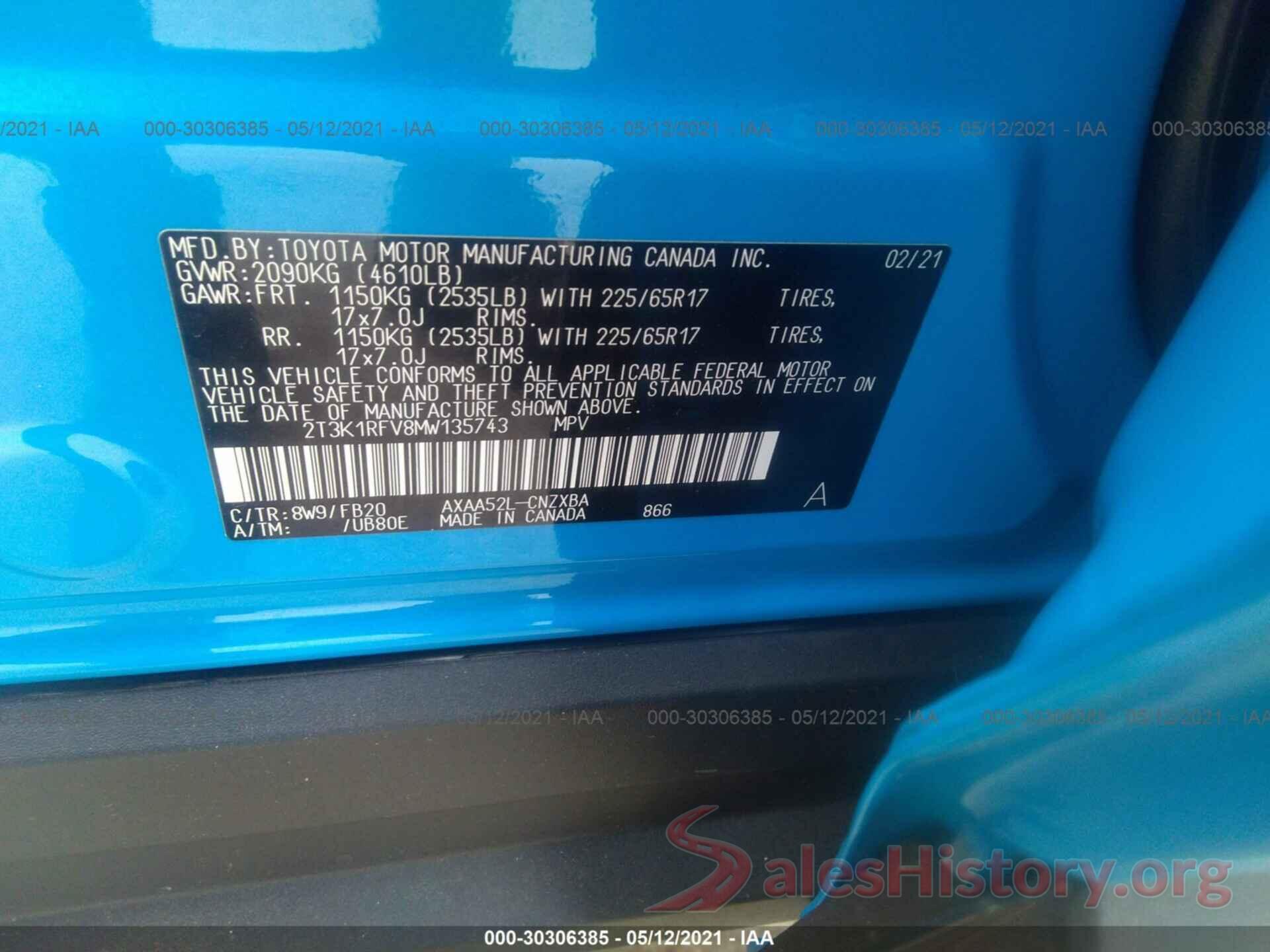 2T3K1RFV8MW135743 2021 TOYOTA RAV4