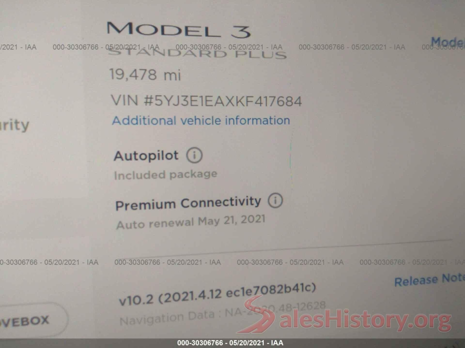 5YJ3E1EAXKF417684 2019 TESLA MODEL 3