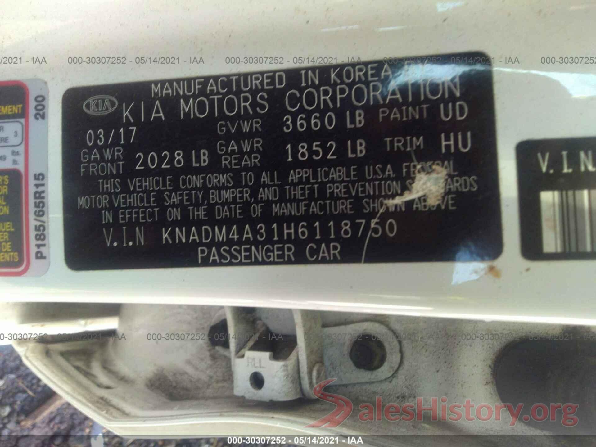 KNADM4A31H6118750 2017 KIA RIO