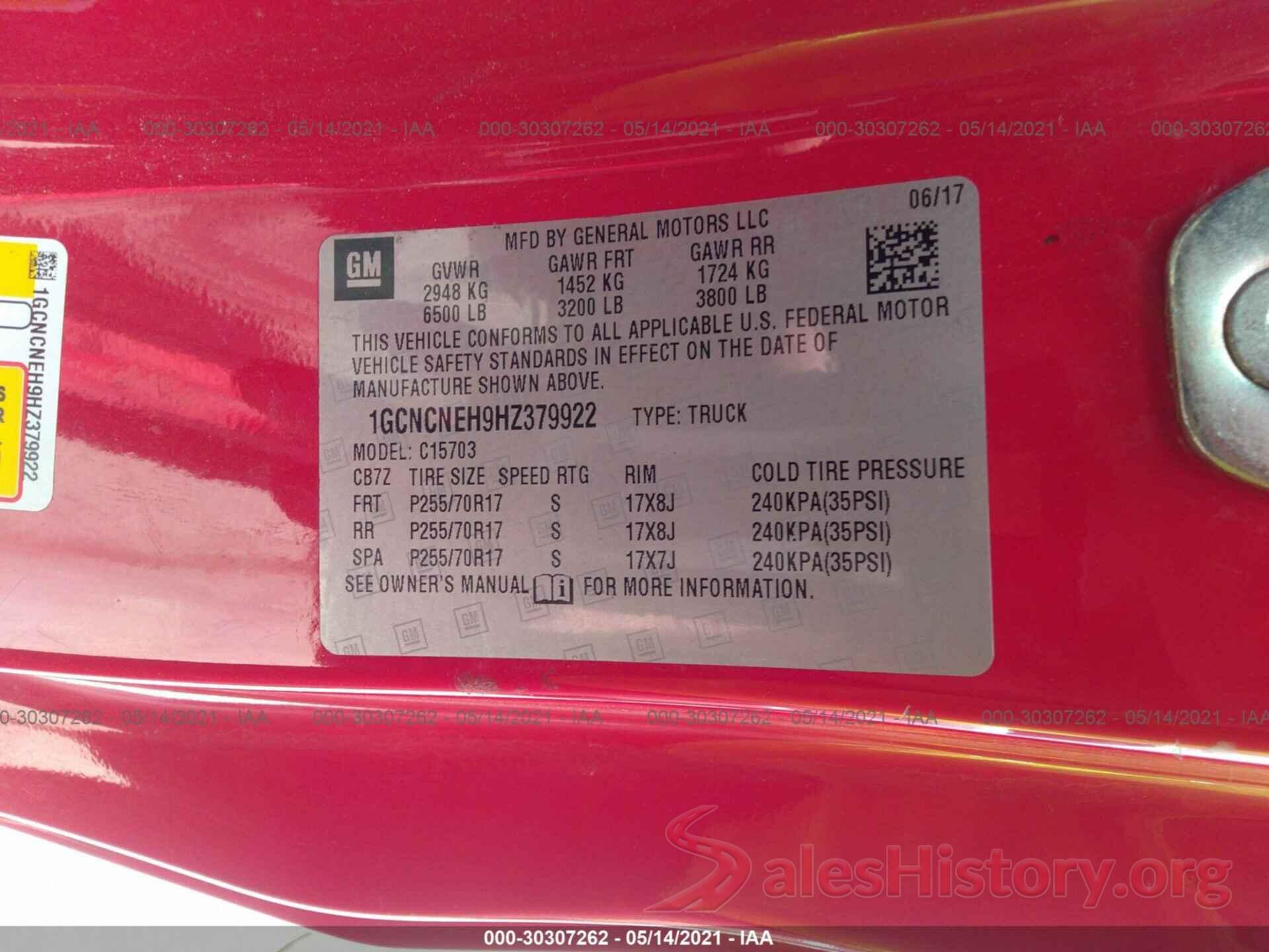 1GCNCNEH9HZ379922 2017 CHEVROLET SILVERADO 1500