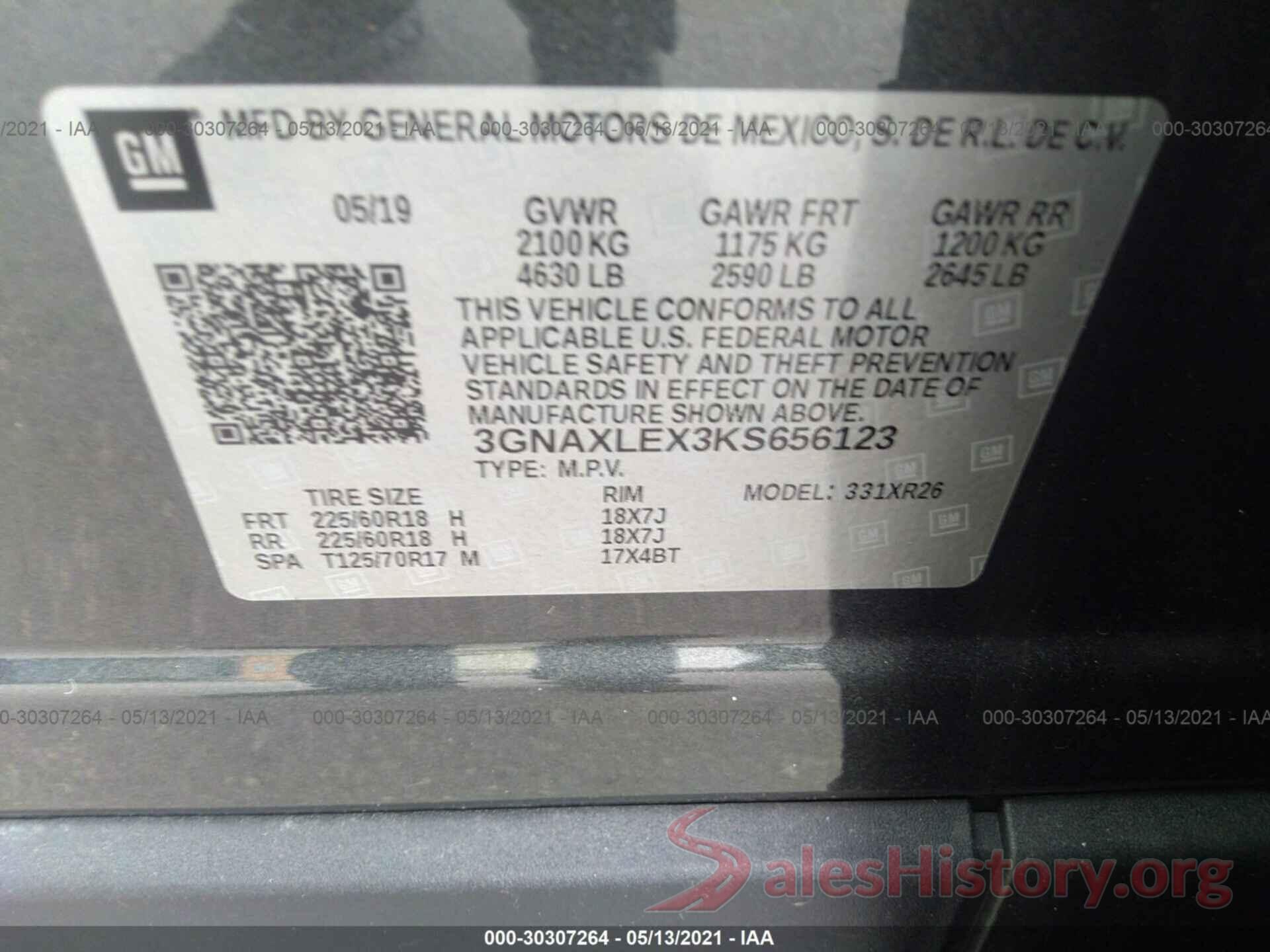 3GNAXLEX3KS656123 2019 CHEVROLET EQUINOX