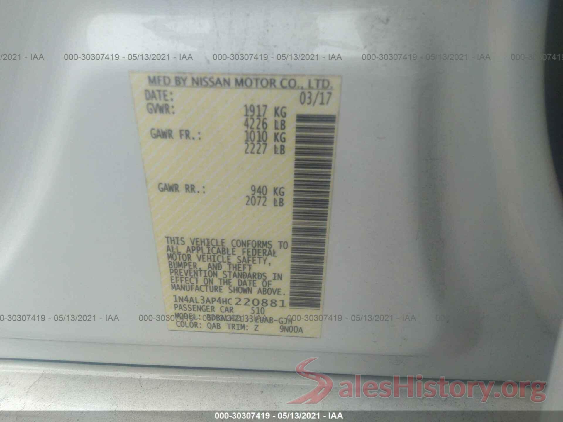 1N4AL3AP4HC220881 2017 NISSAN ALTIMA