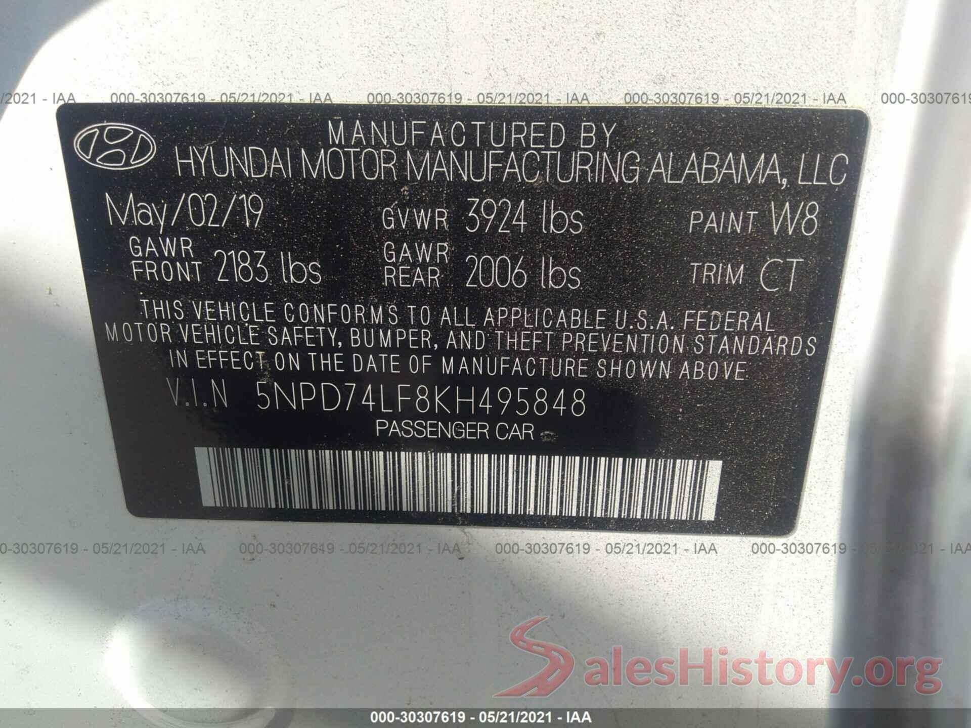 5NPD74LF8KH495848 2019 HYUNDAI ELANTRA