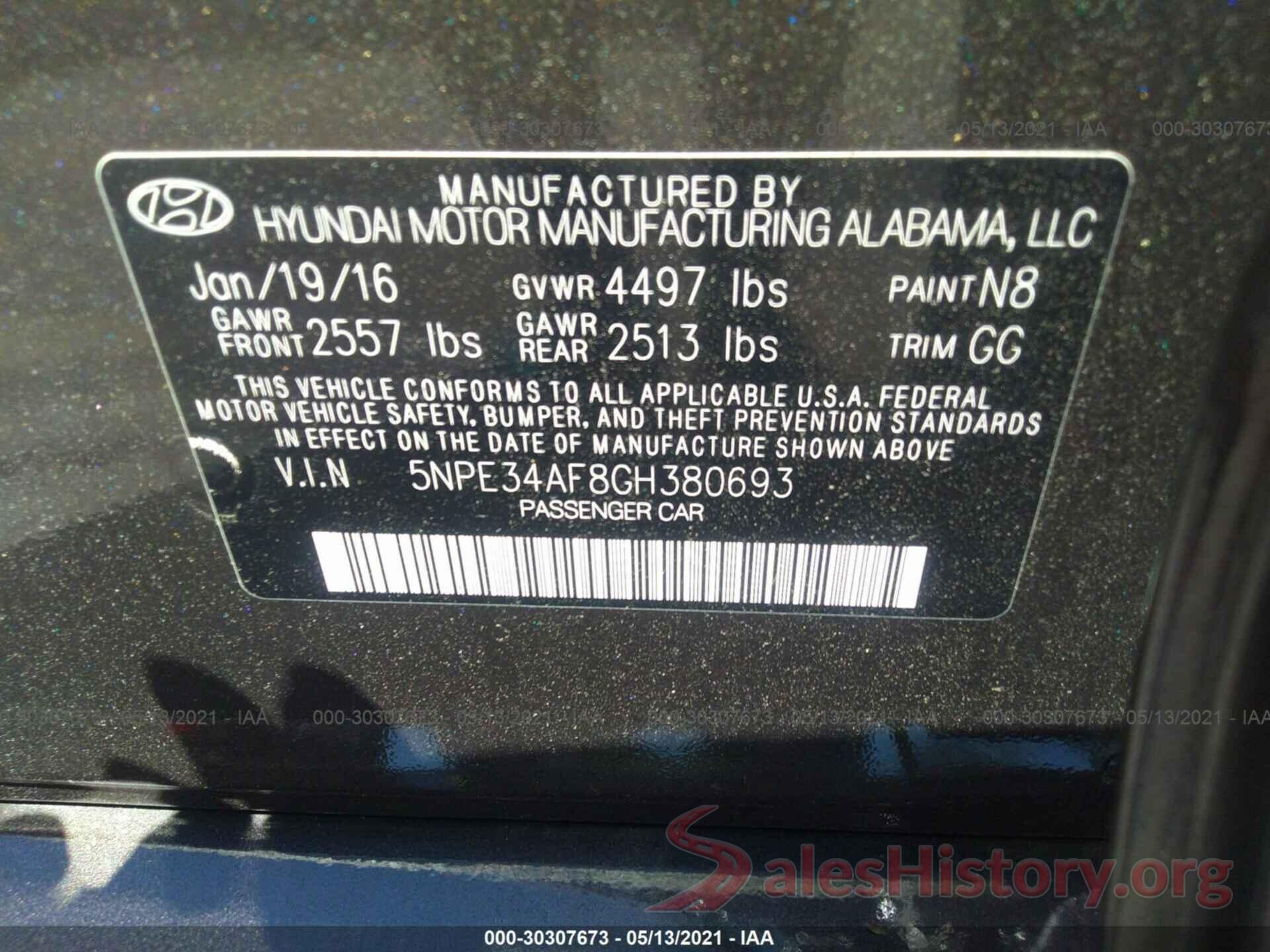 5NPE34AF8GH380693 2016 HYUNDAI SONATA