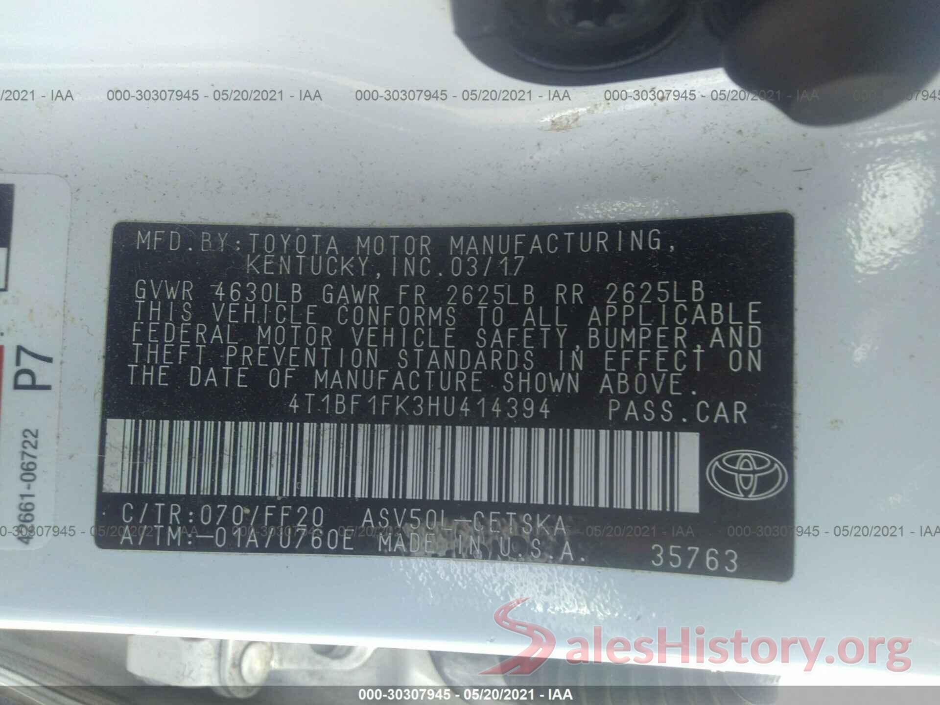 4T1BF1FK3HU414394 2017 TOYOTA CAMRY