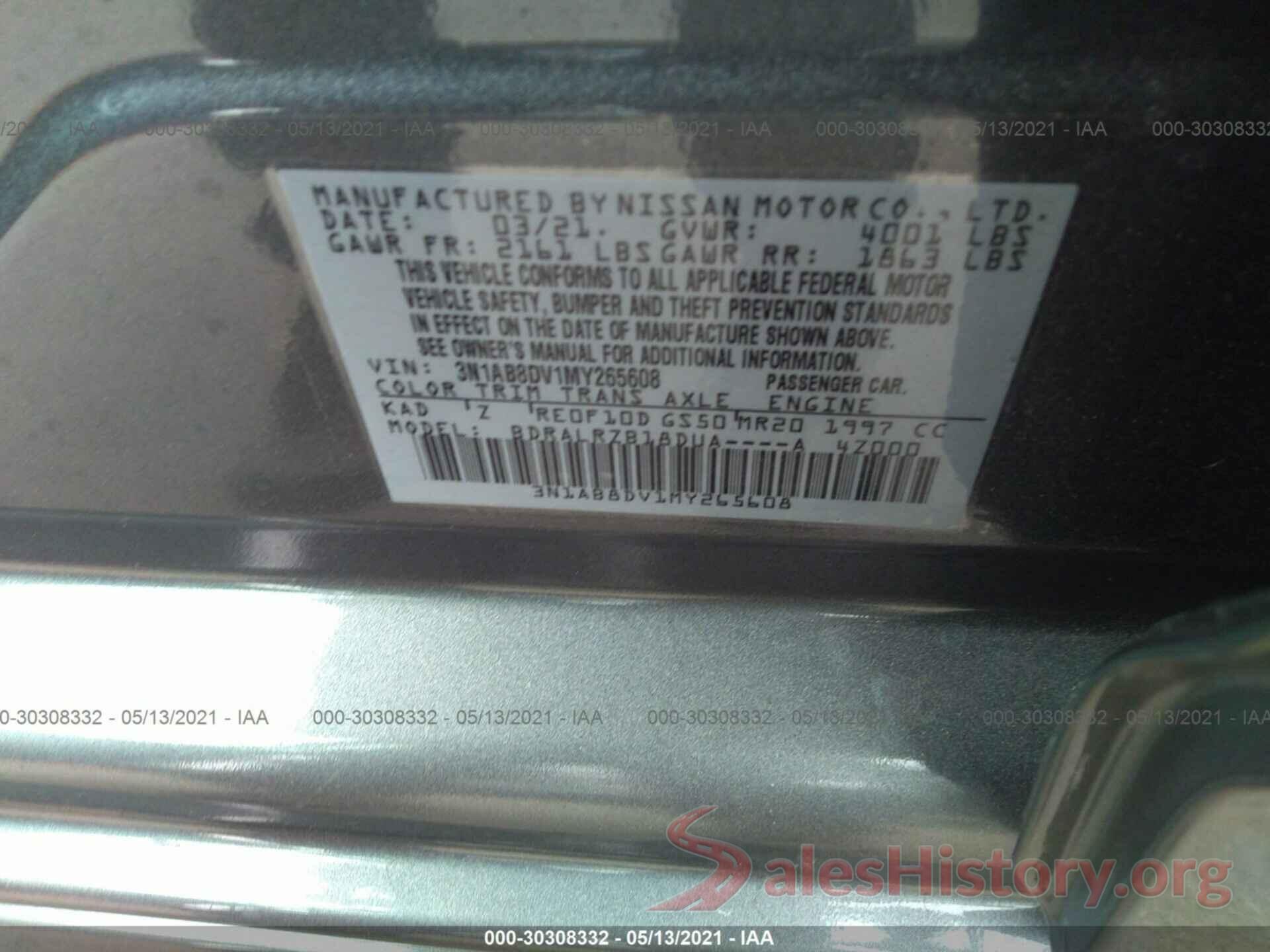 3N1AB8DV1MY265608 2021 NISSAN SENTRA