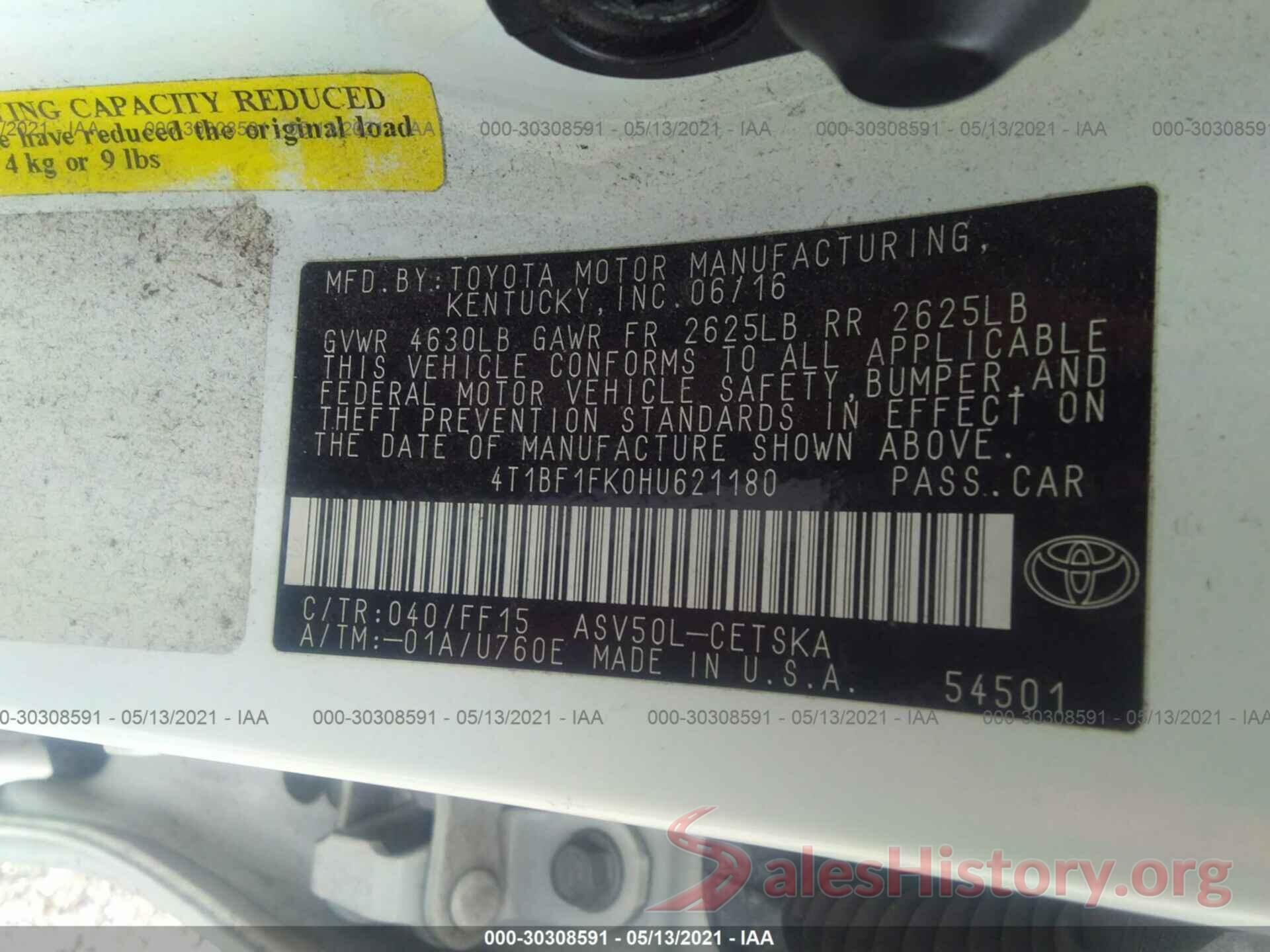 4T1BF1FK0HU621180 2017 TOYOTA CAMRY