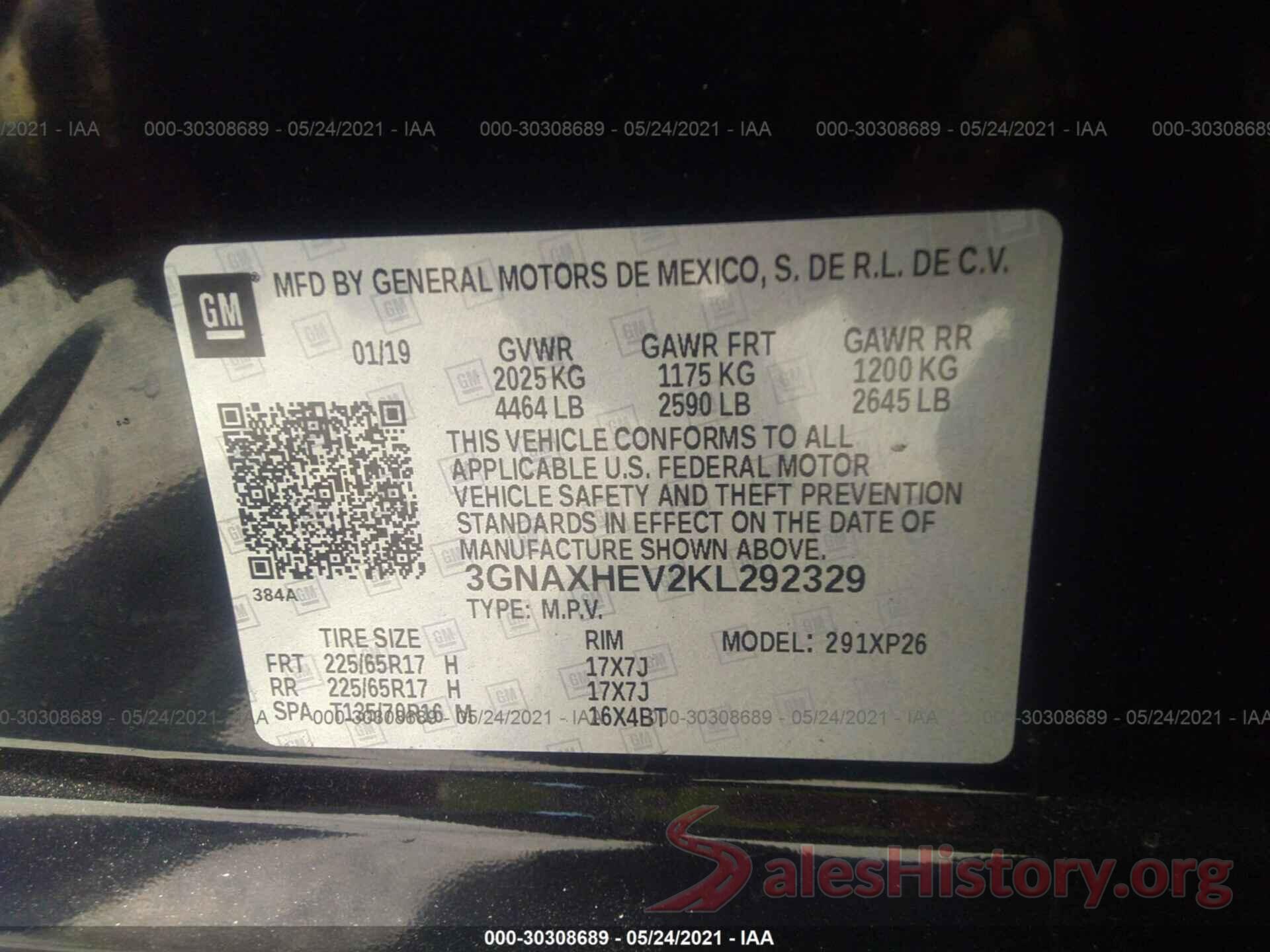 3GNAXHEV2KL292329 2019 CHEVROLET EQUINOX