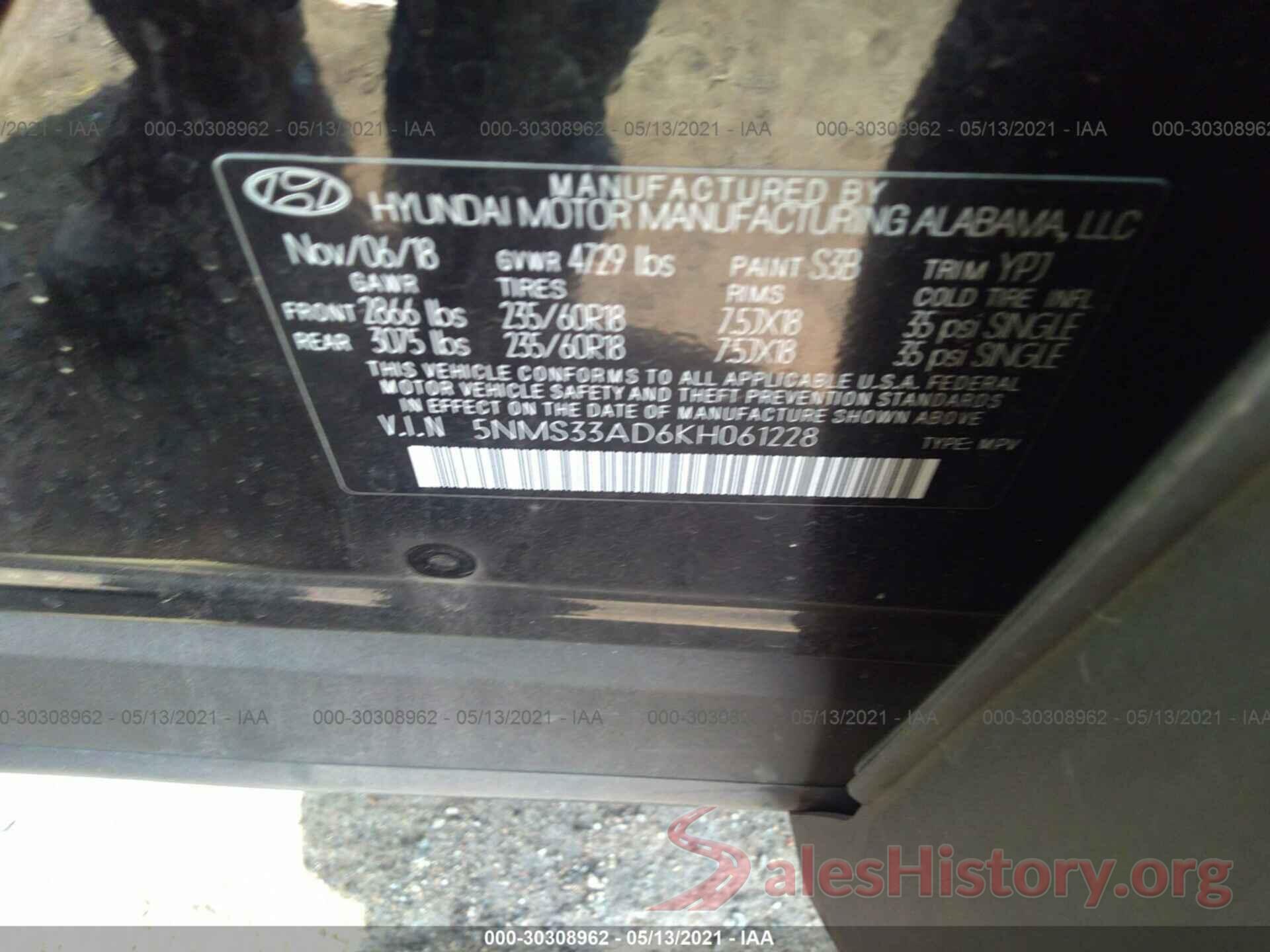 5NMS33AD6KH061228 2019 HYUNDAI SANTA FE