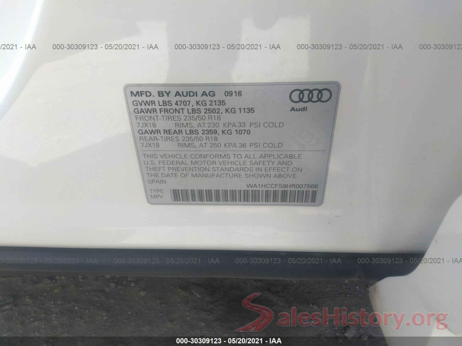 WA1HCCFS9HR007566 2017 AUDI Q3