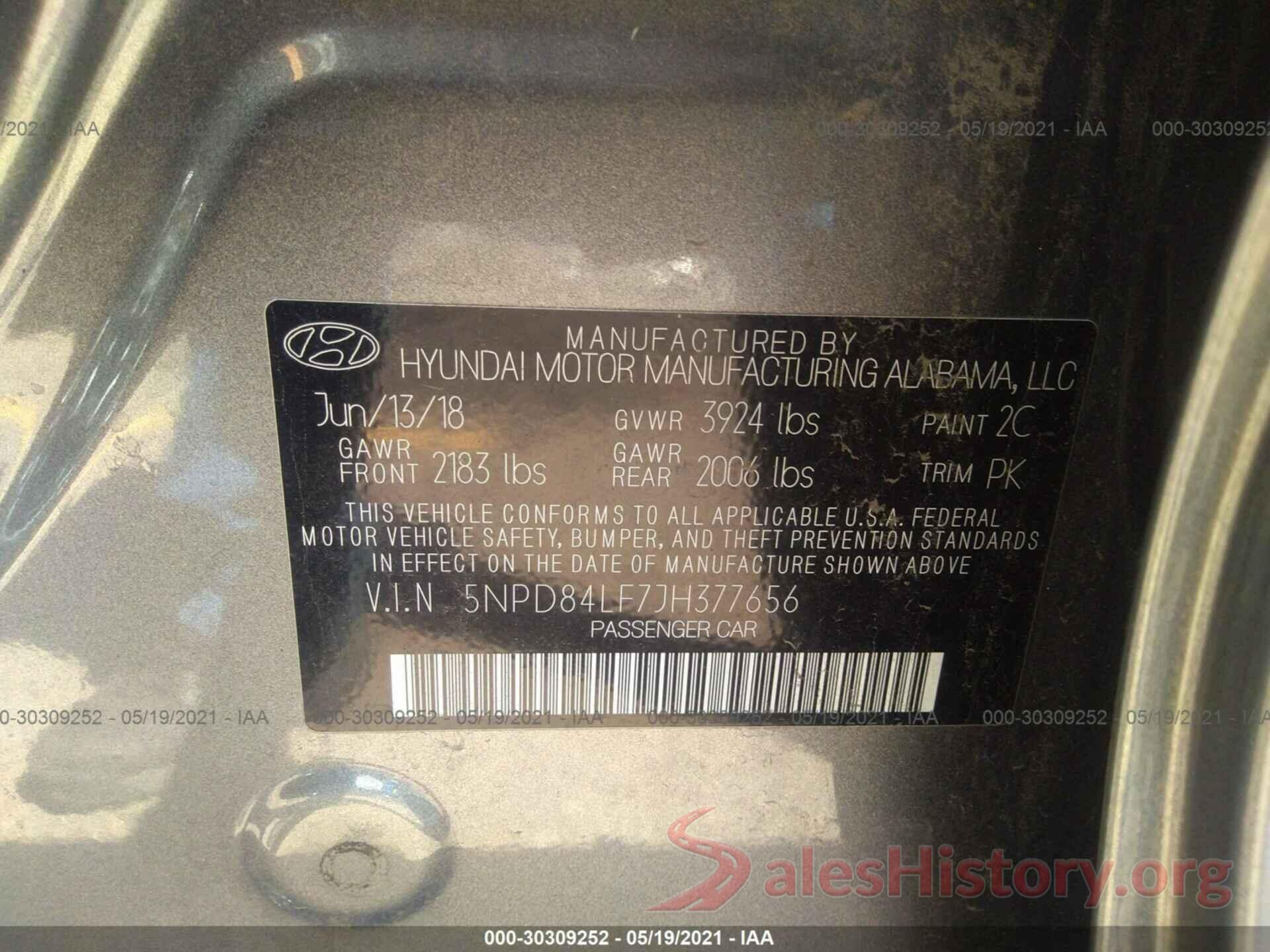 5NPD84LF7JH377656 2018 HYUNDAI ELANTRA