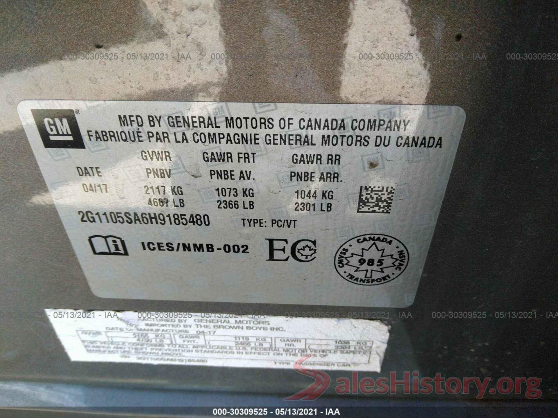 2G1105SA6H9185480 2017 CHEVROLET IMPALA