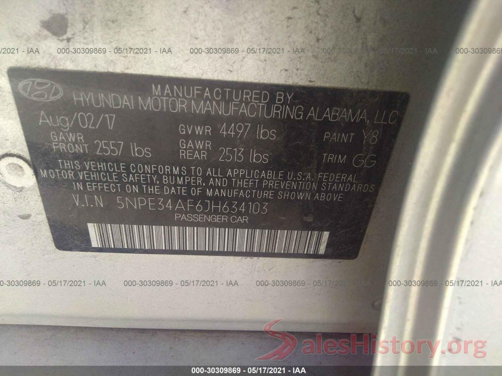 5NPE34AF6JH634103 2018 HYUNDAI SONATA