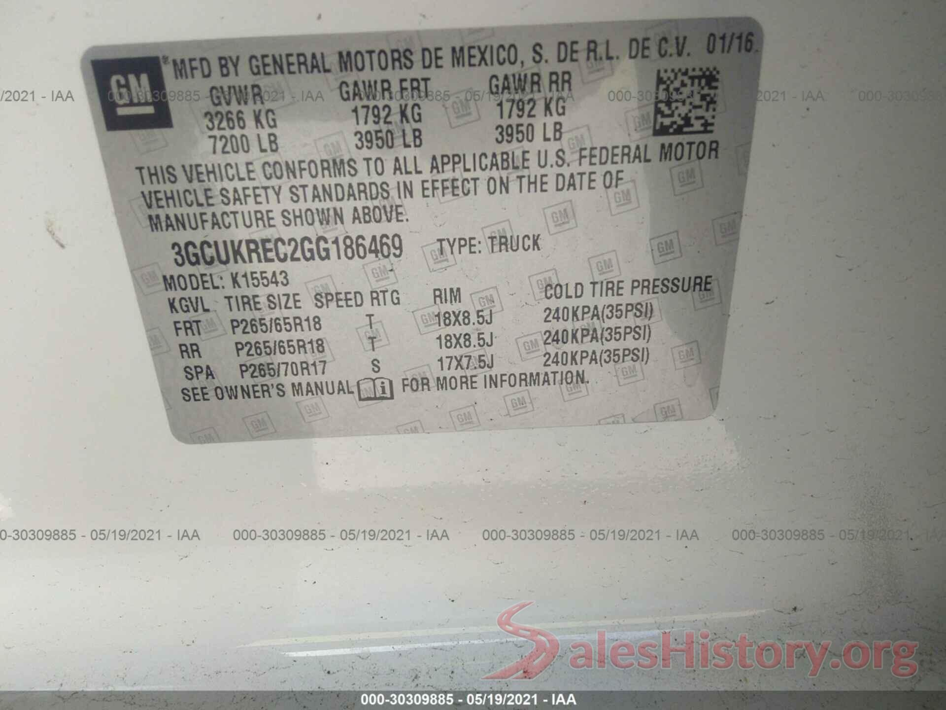 3GCUKREC2GG186469 2016 CHEVROLET SILVERADO 1500