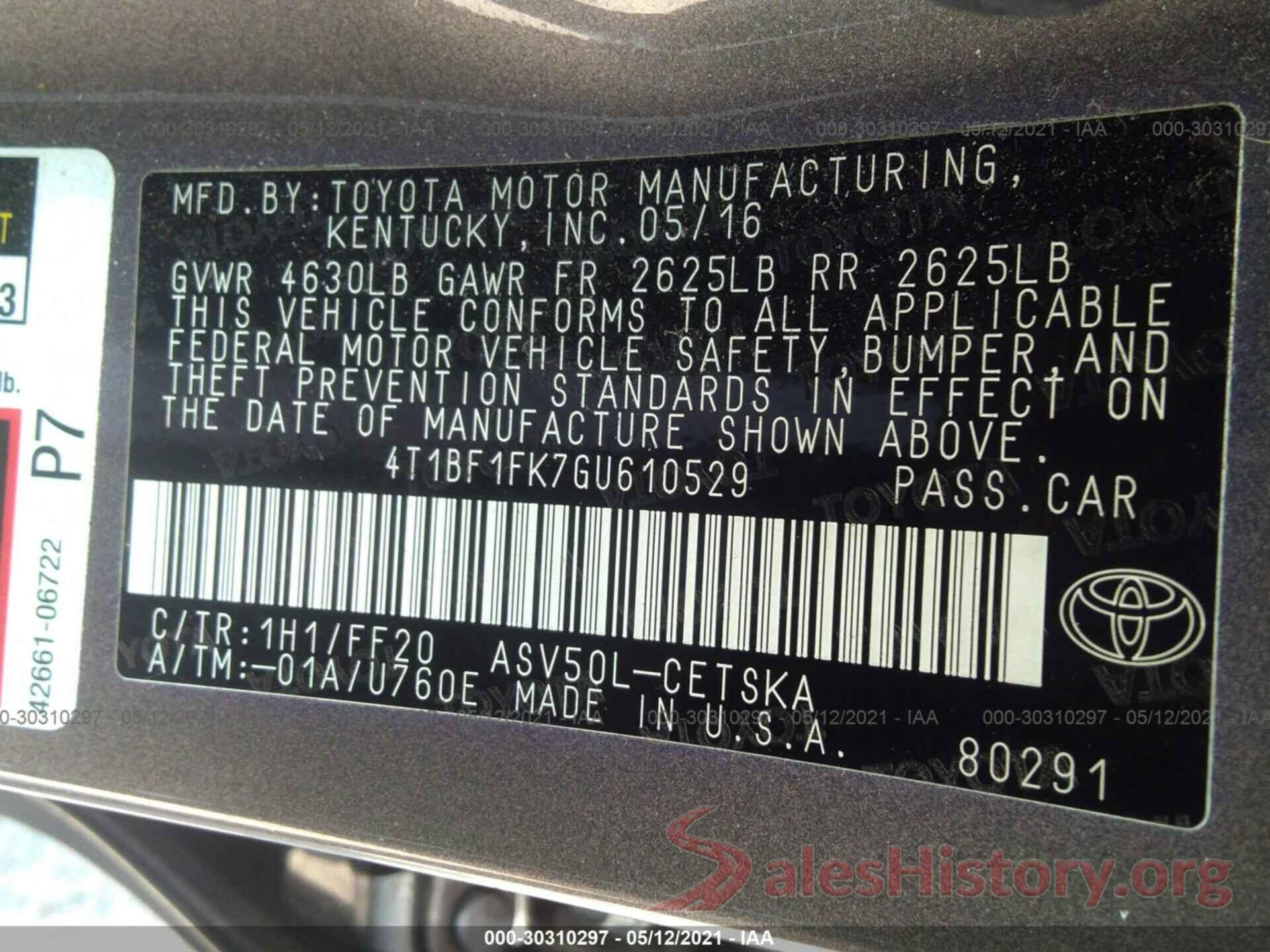 4T1BF1FK7GU610529 2016 TOYOTA CAMRY