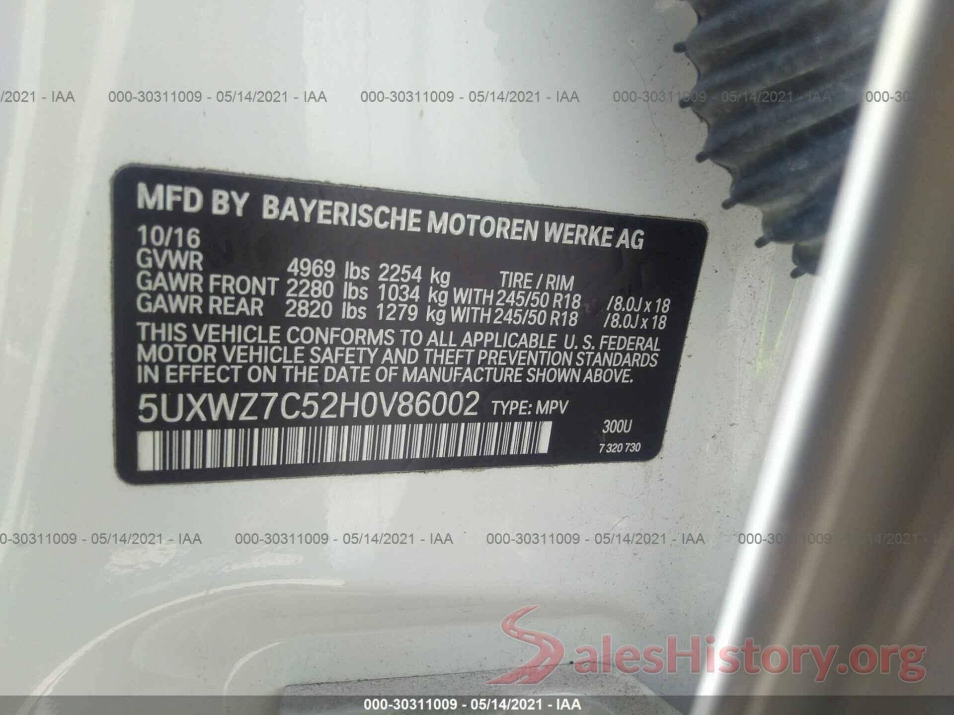 5UXWZ7C52H0V86002 2017 BMW X3