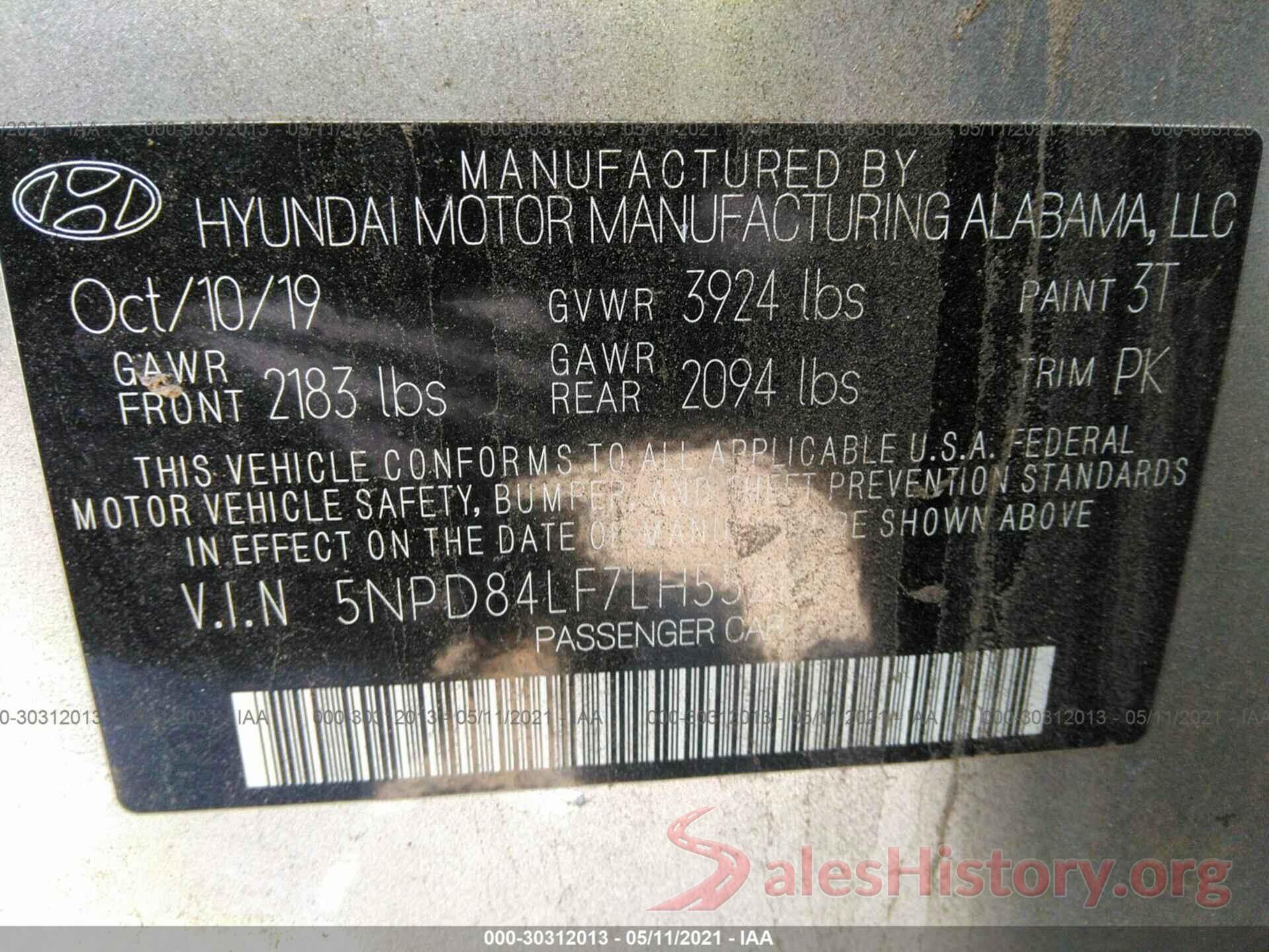 5NPD84LF7LH552166 2020 HYUNDAI ELANTRA