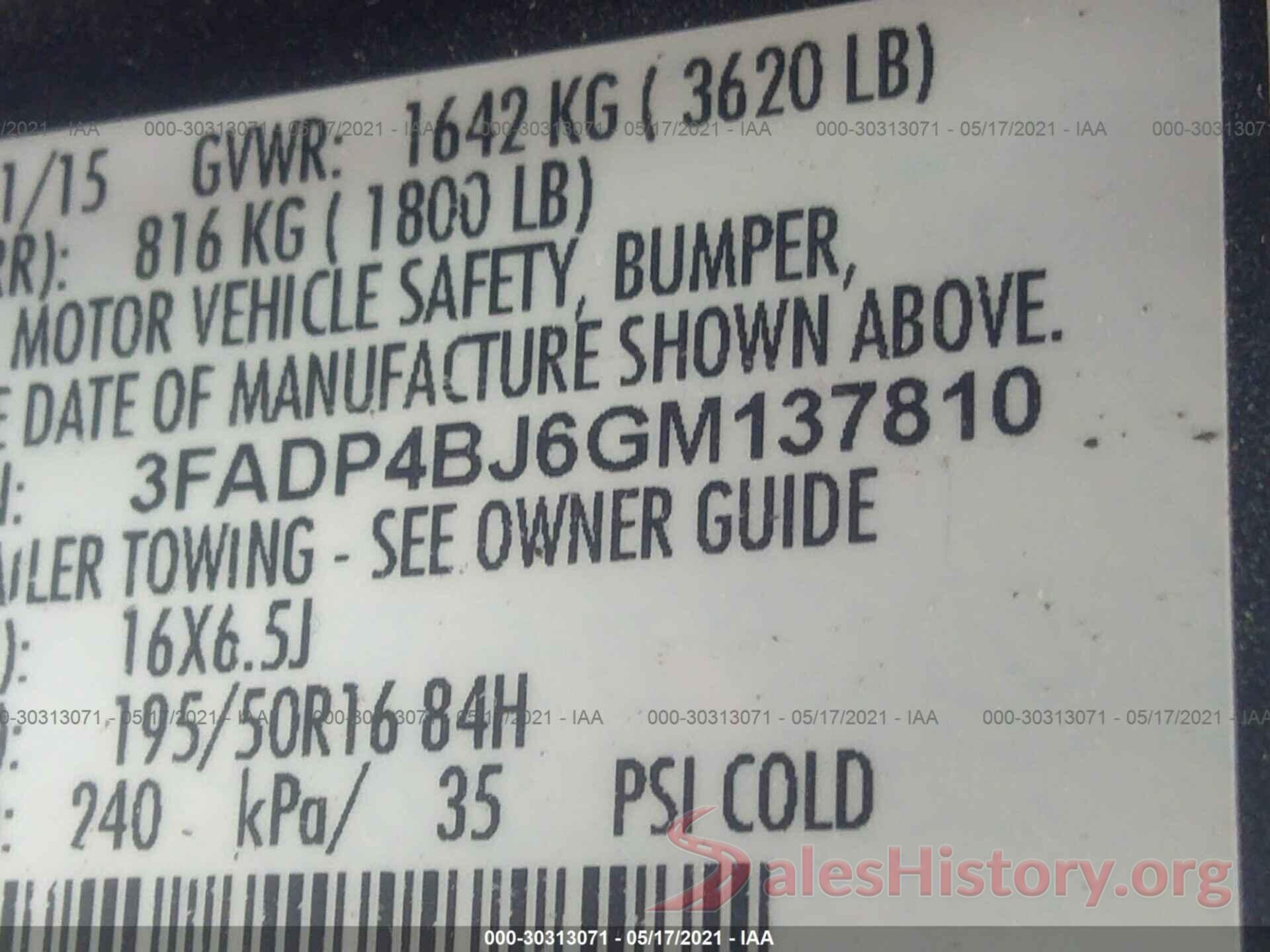 3FADP4BJ6GM137810 2016 FORD FIESTA