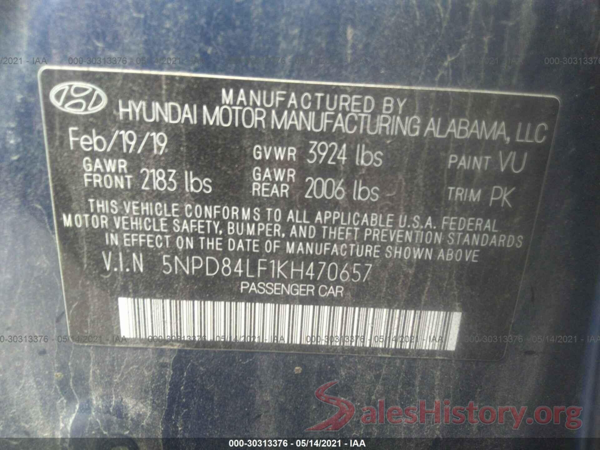 5NPD84LF1KH470657 2019 HYUNDAI ELANTRA