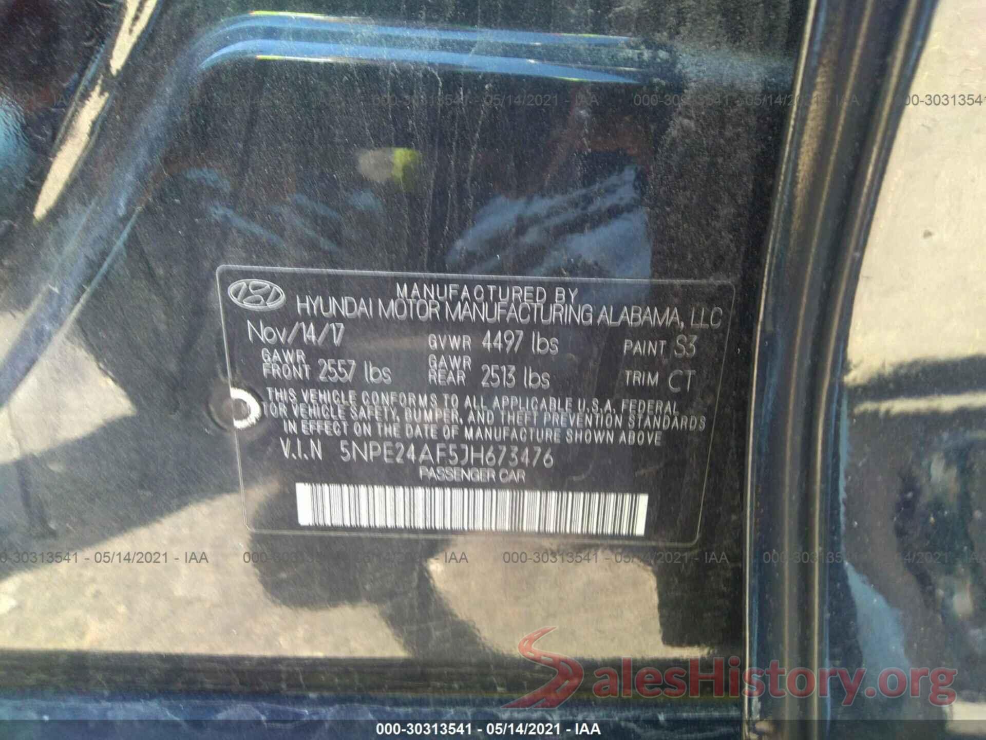 5NPE24AF5JH673476 2018 HYUNDAI SONATA