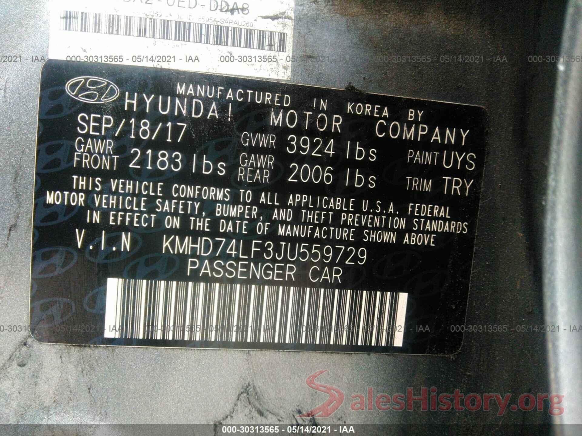 KMHD74LF3JU559729 2018 HYUNDAI ELANTRA