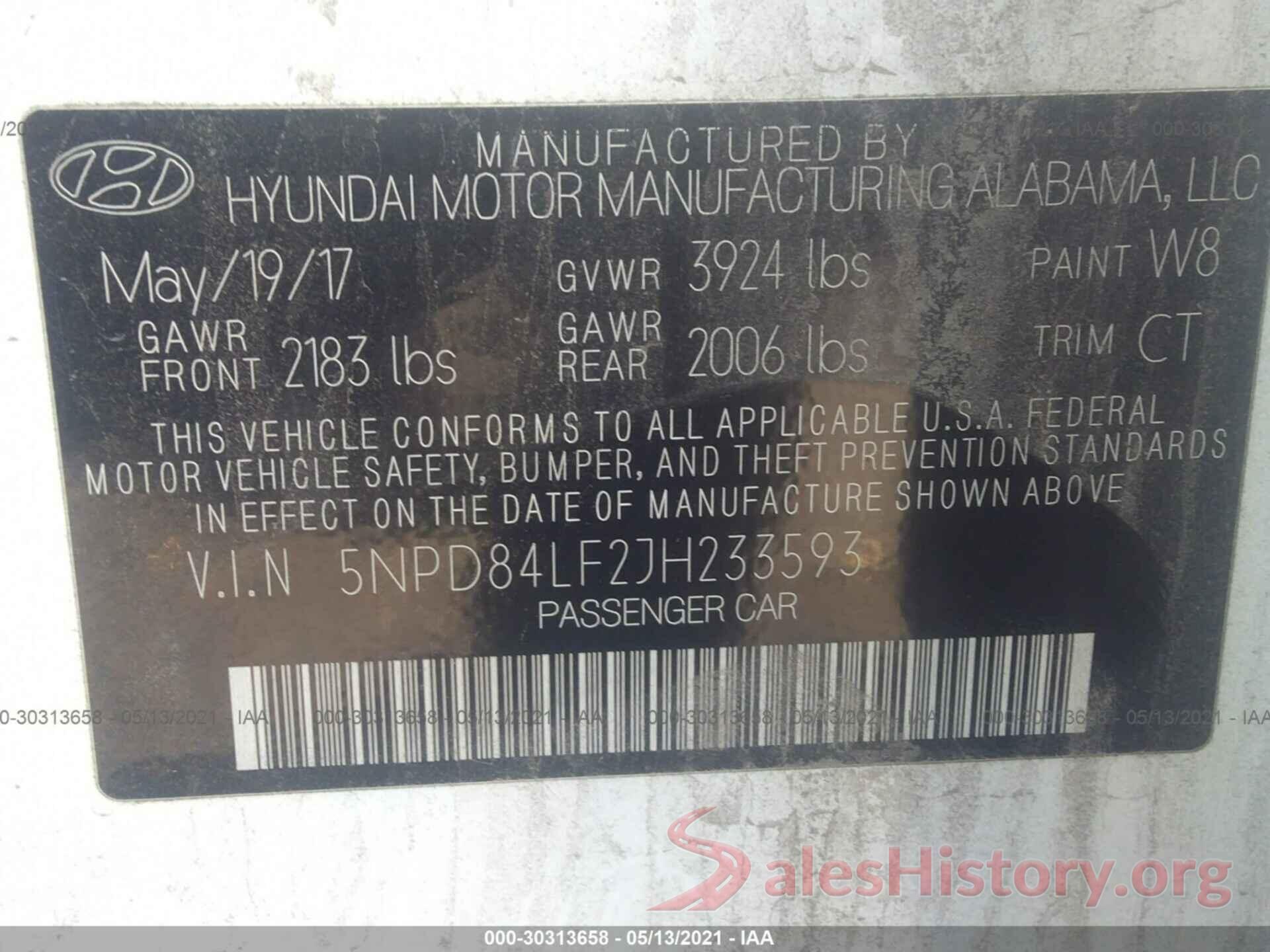 5NPD84LF2JH233593 2018 HYUNDAI ELANTRA