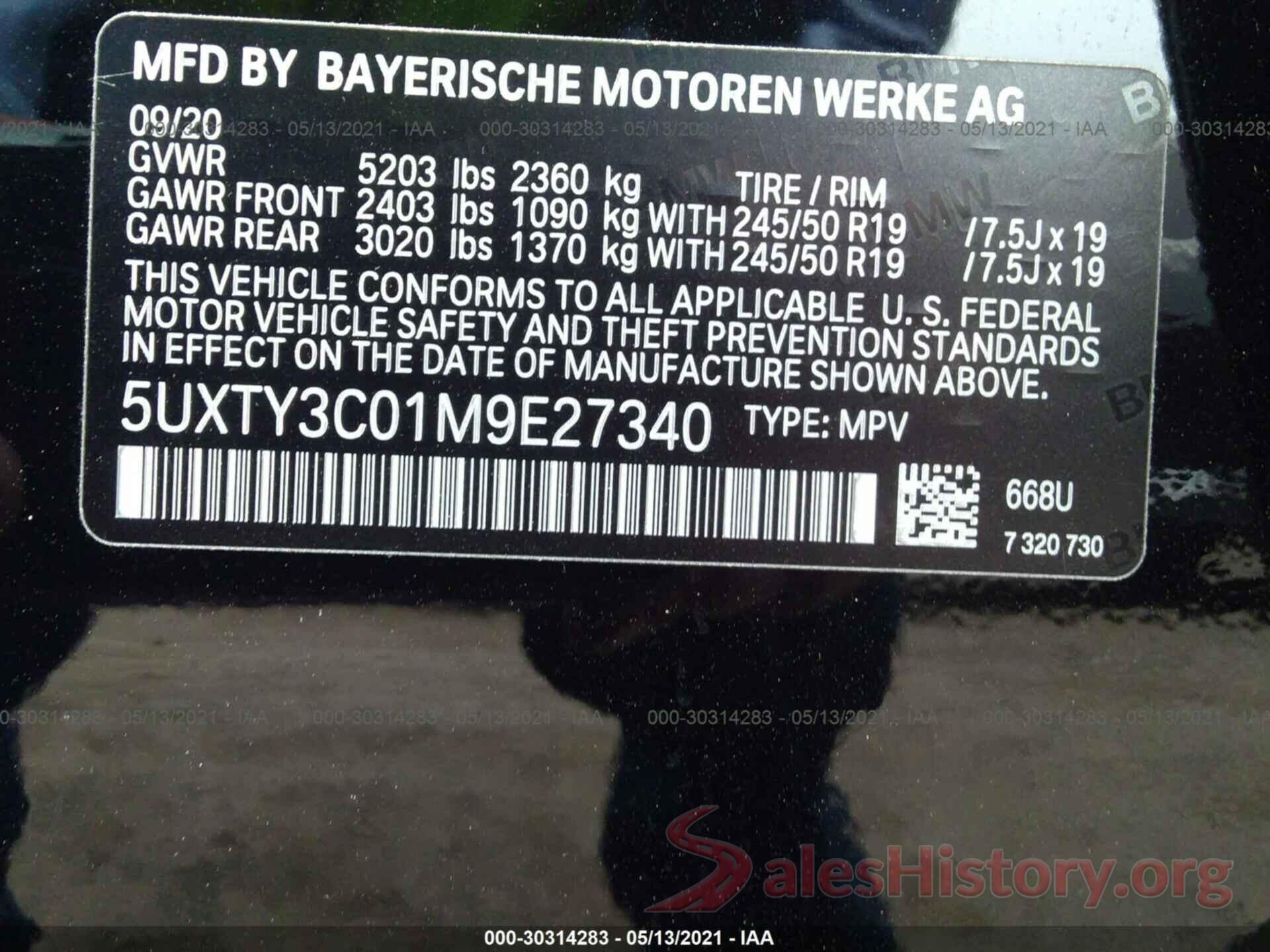 5UXTY3C01M9E27340 2021 BMW X3