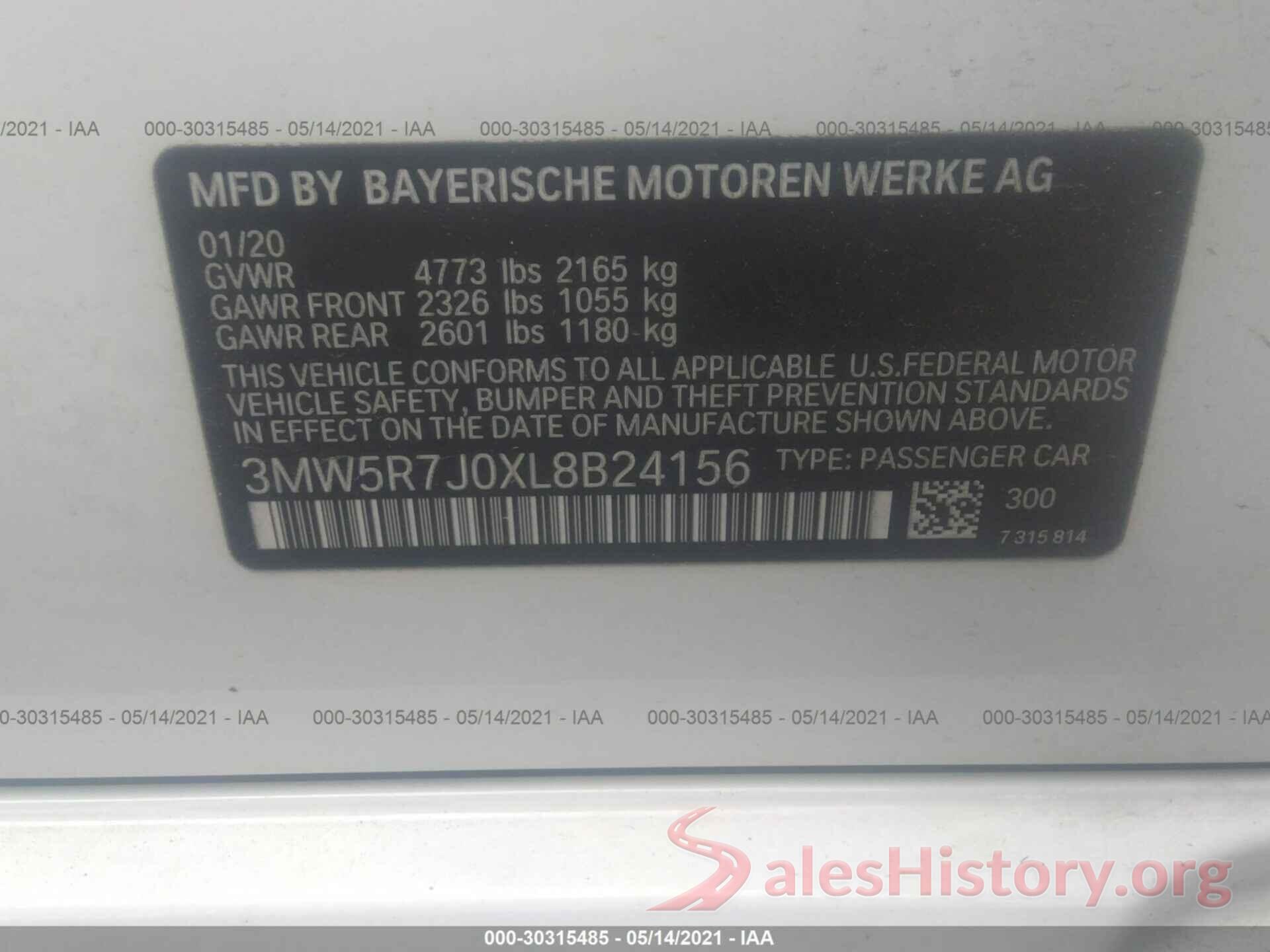 3MW5R7J0XL8B24156 2020 BMW 3 SERIES