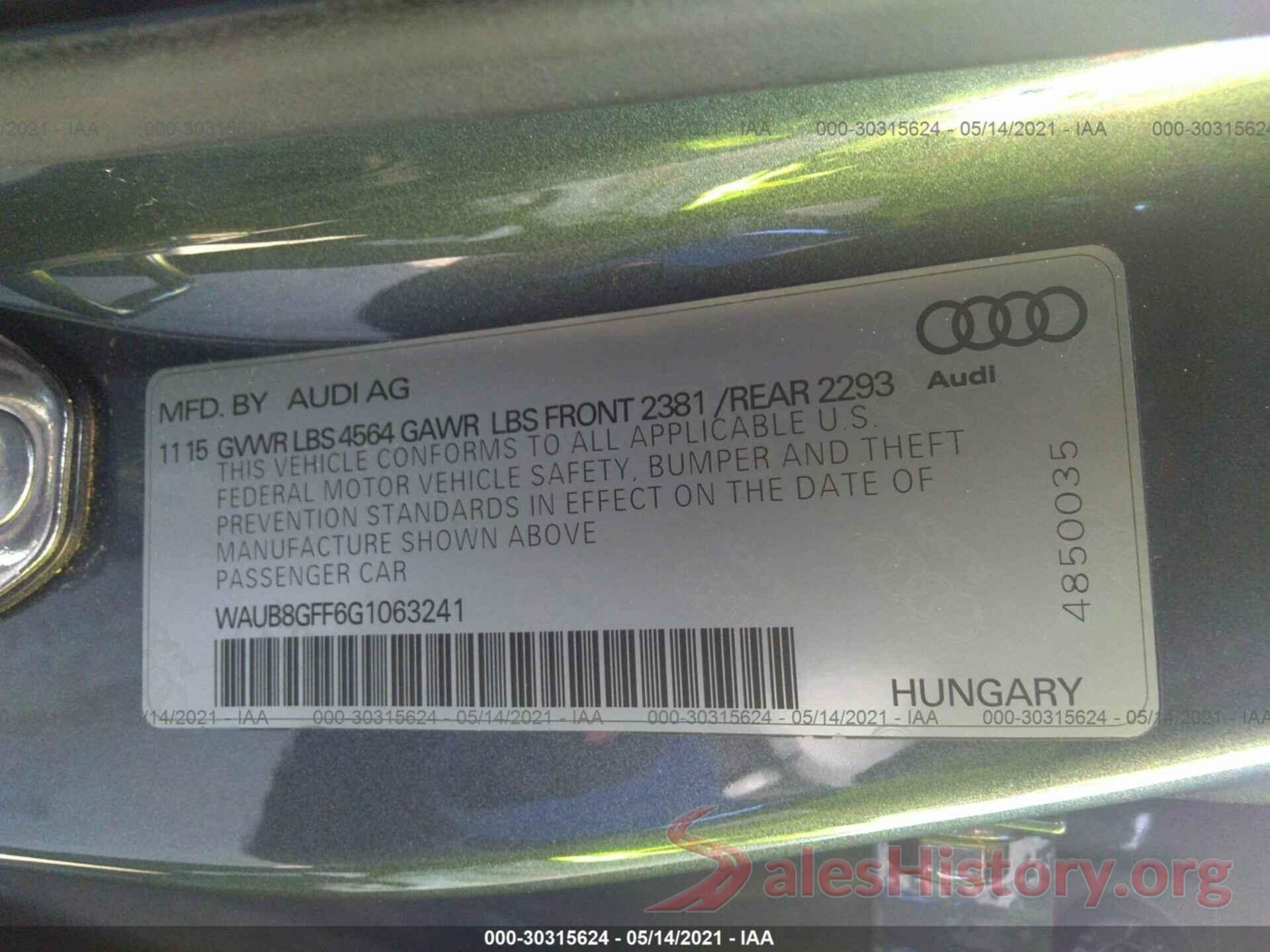 WAUB8GFF6G1063241 2016 AUDI A3