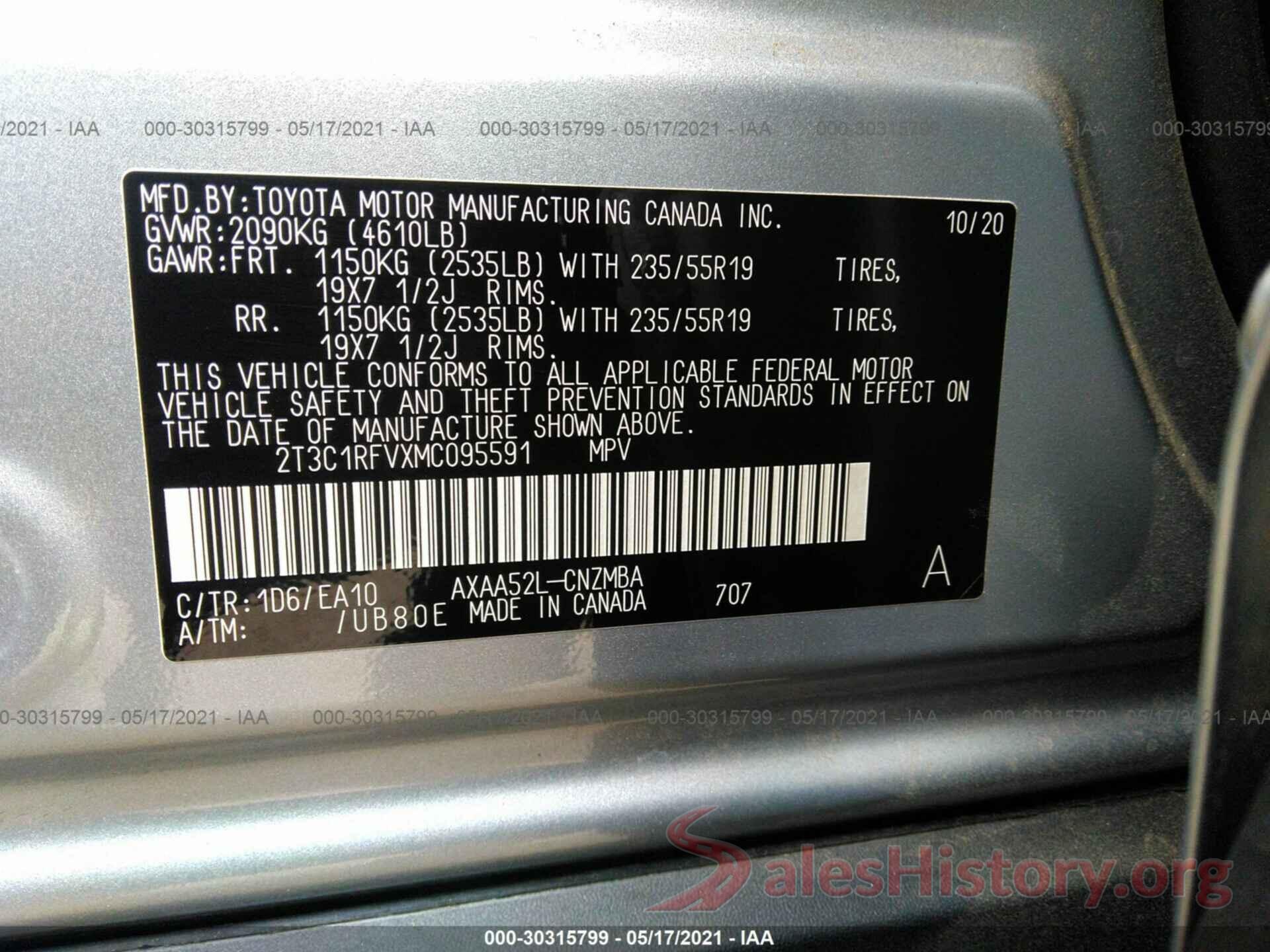 2T3C1RFVXMC095591 2021 TOYOTA RAV4