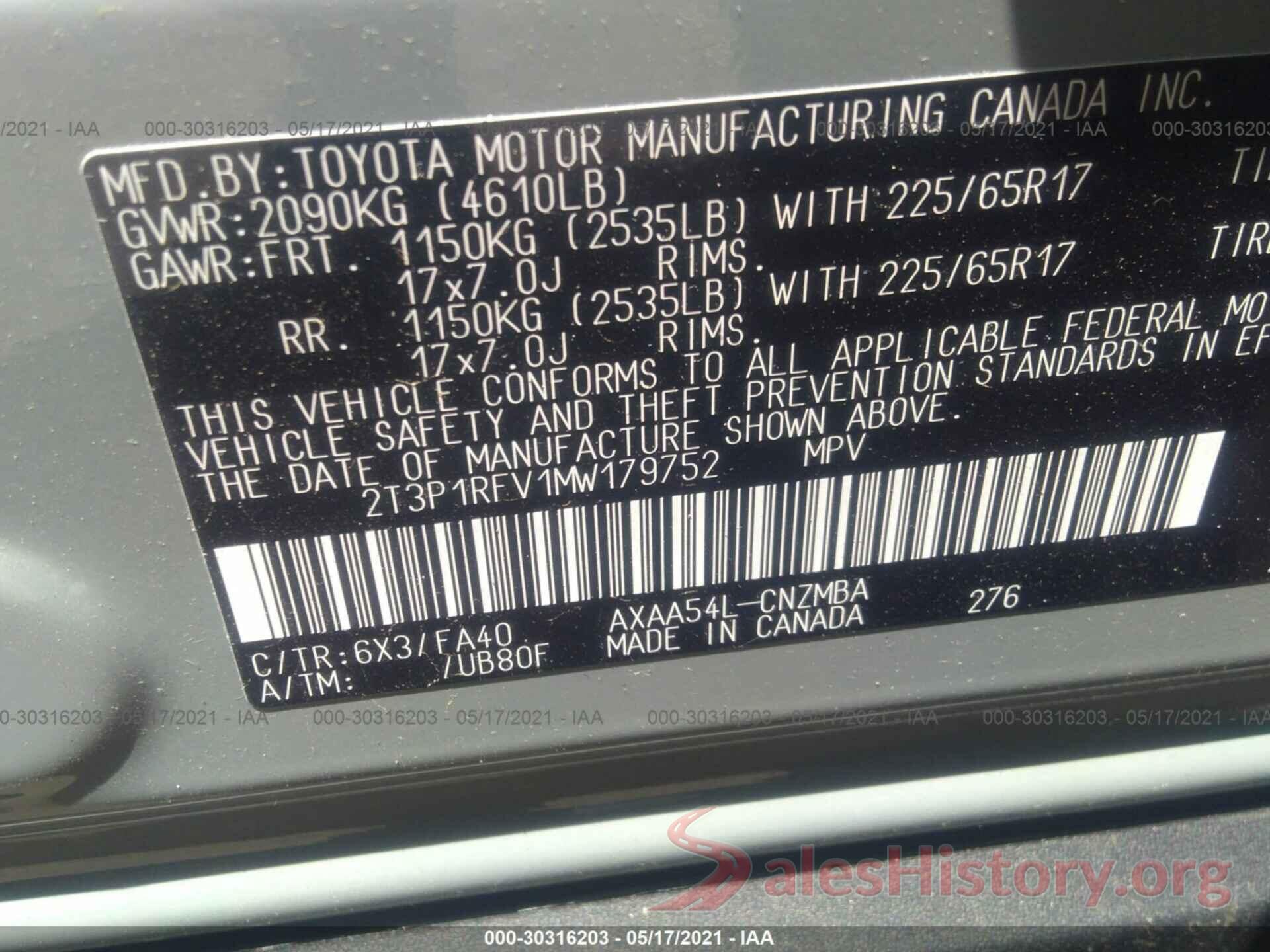 2T3P1RFV1MW179752 2021 TOYOTA RAV4