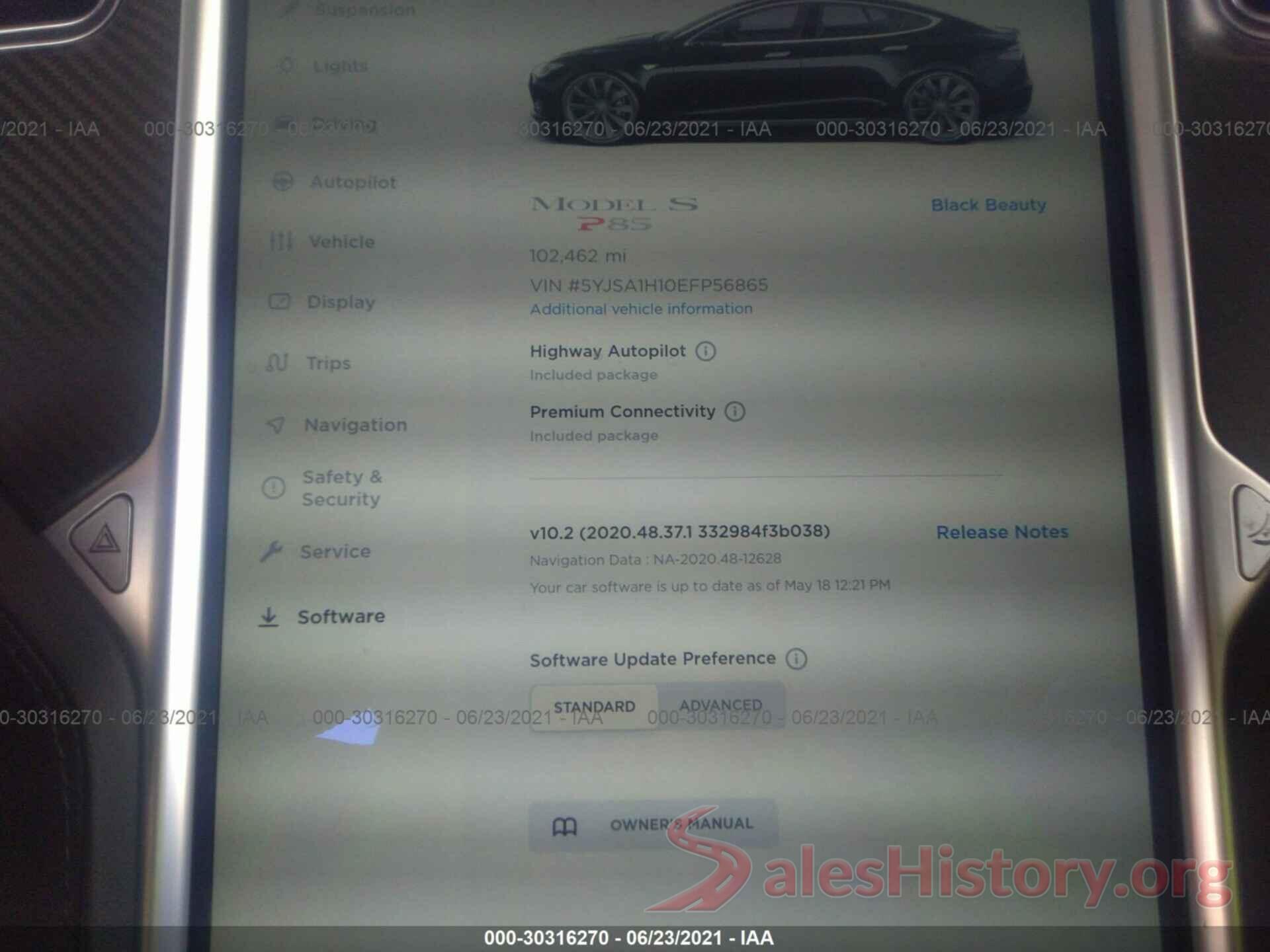 5YJSA1H10EFP56865 2014 TESLA MODEL S