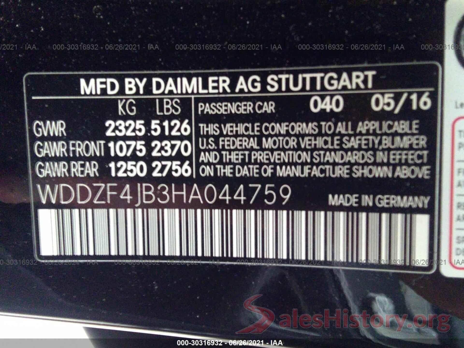 WDDZF4JB3HA044759 2017 MERCEDES-BENZ E-CLASS