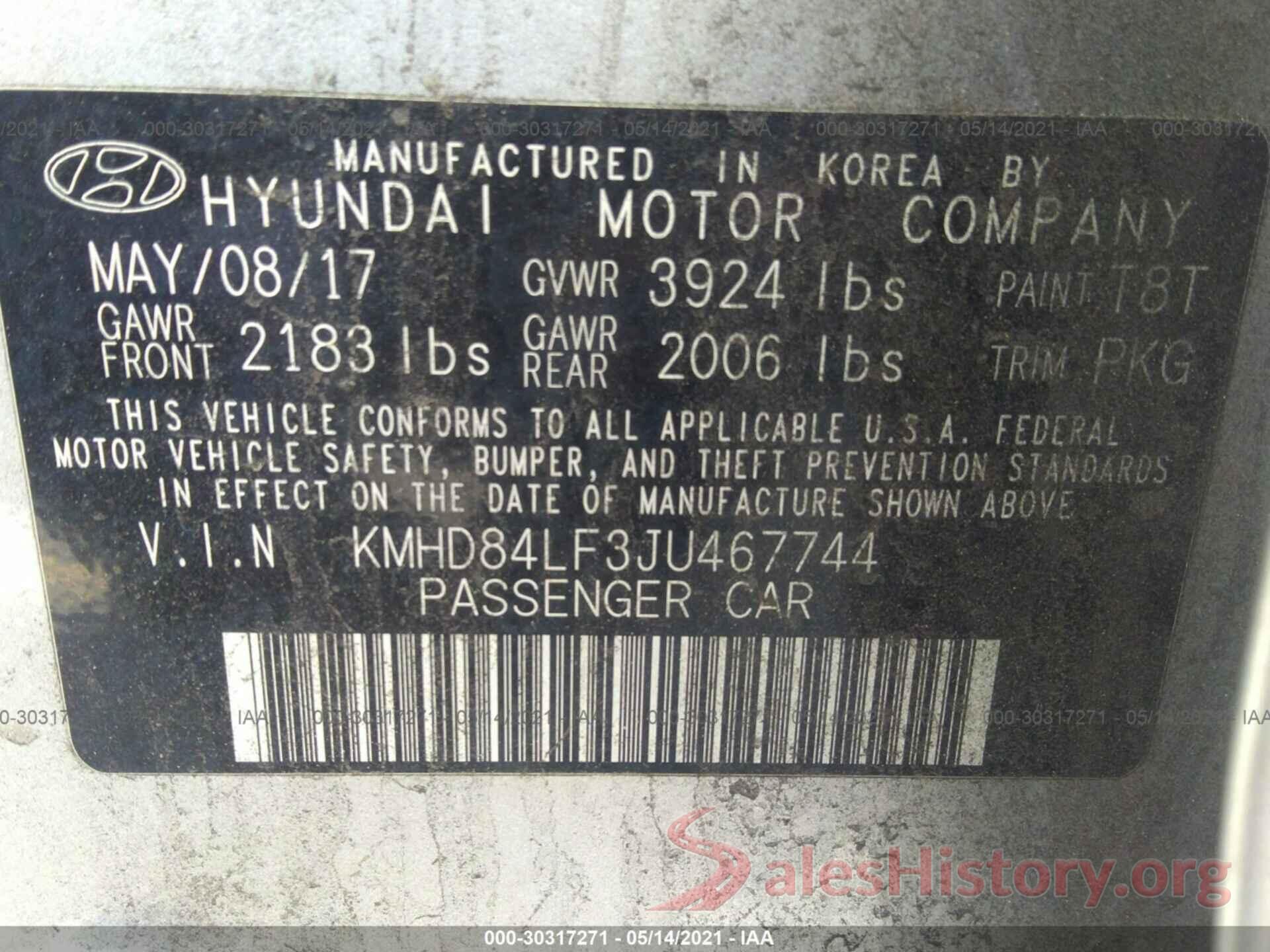 KMHD84LF3JU467744 2018 HYUNDAI ELANTRA