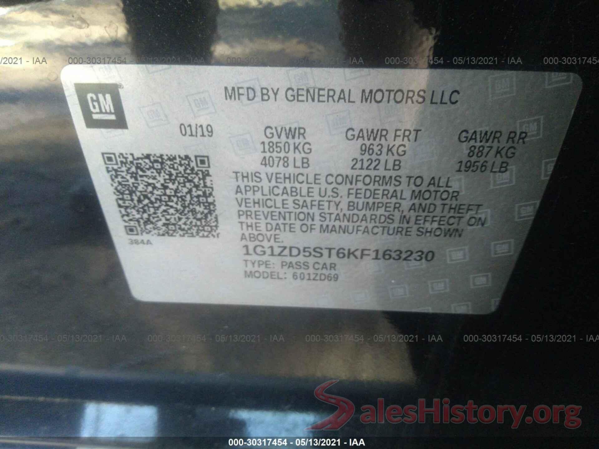 1G1ZD5ST6KF163230 2019 CHEVROLET MALIBU