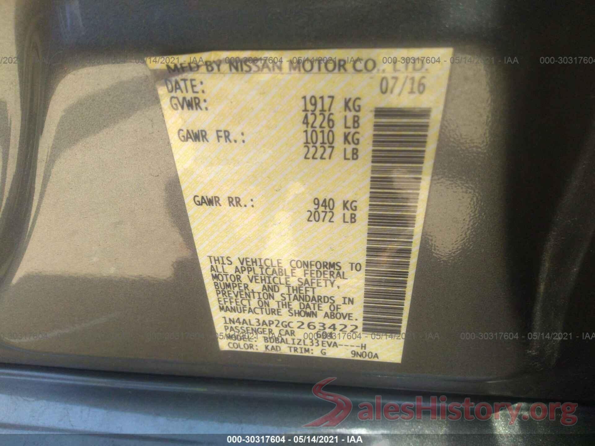 1N4AL3AP2GC263422 2016 NISSAN ALTIMA