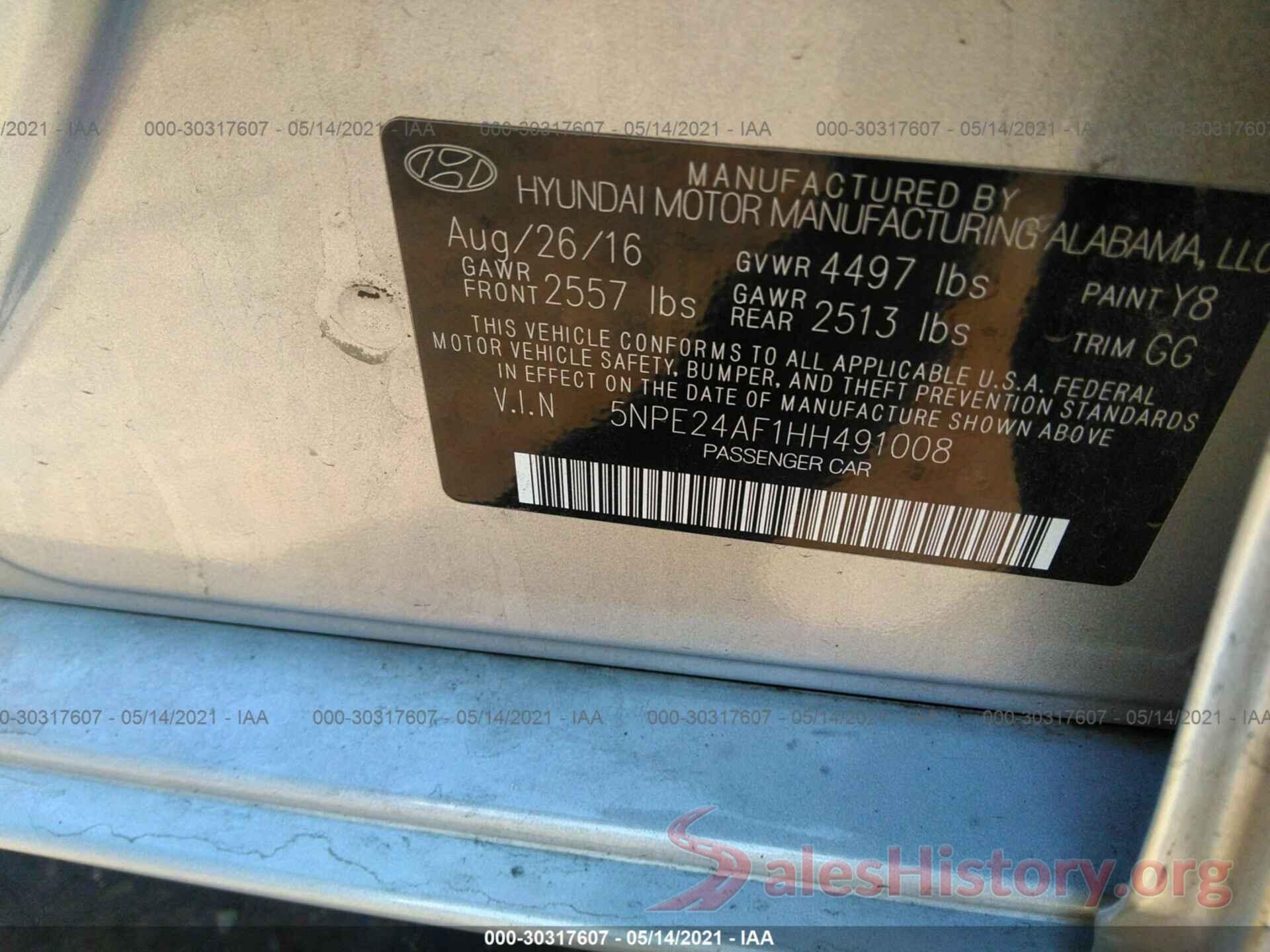 5NPE24AF1HH491008 2017 HYUNDAI SONATA