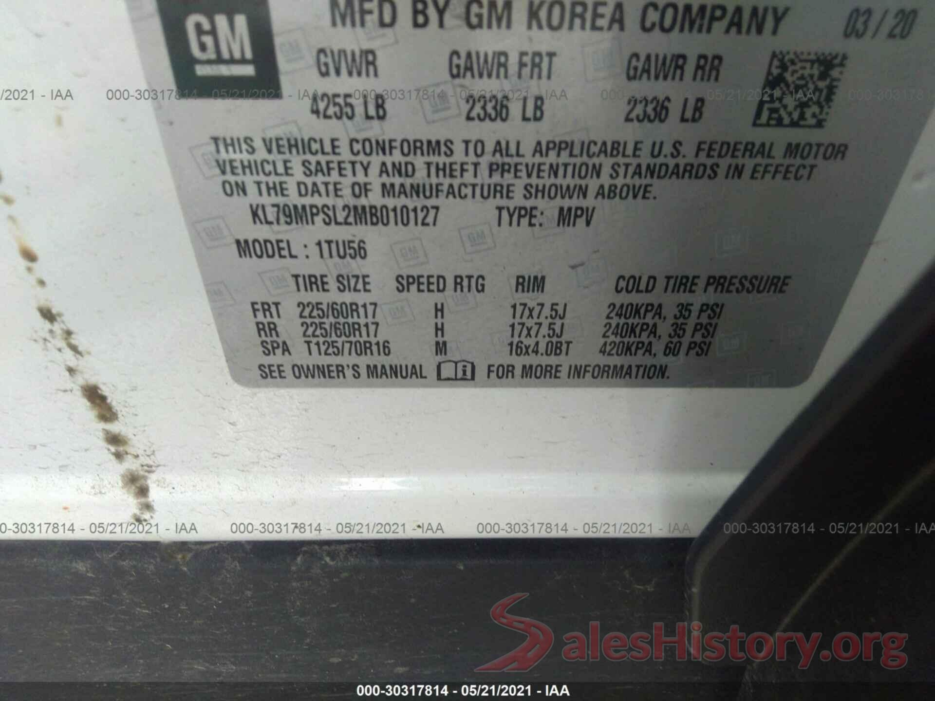 KL79MPSL2MB010127 2021 CHEVROLET TRAILBLAZER