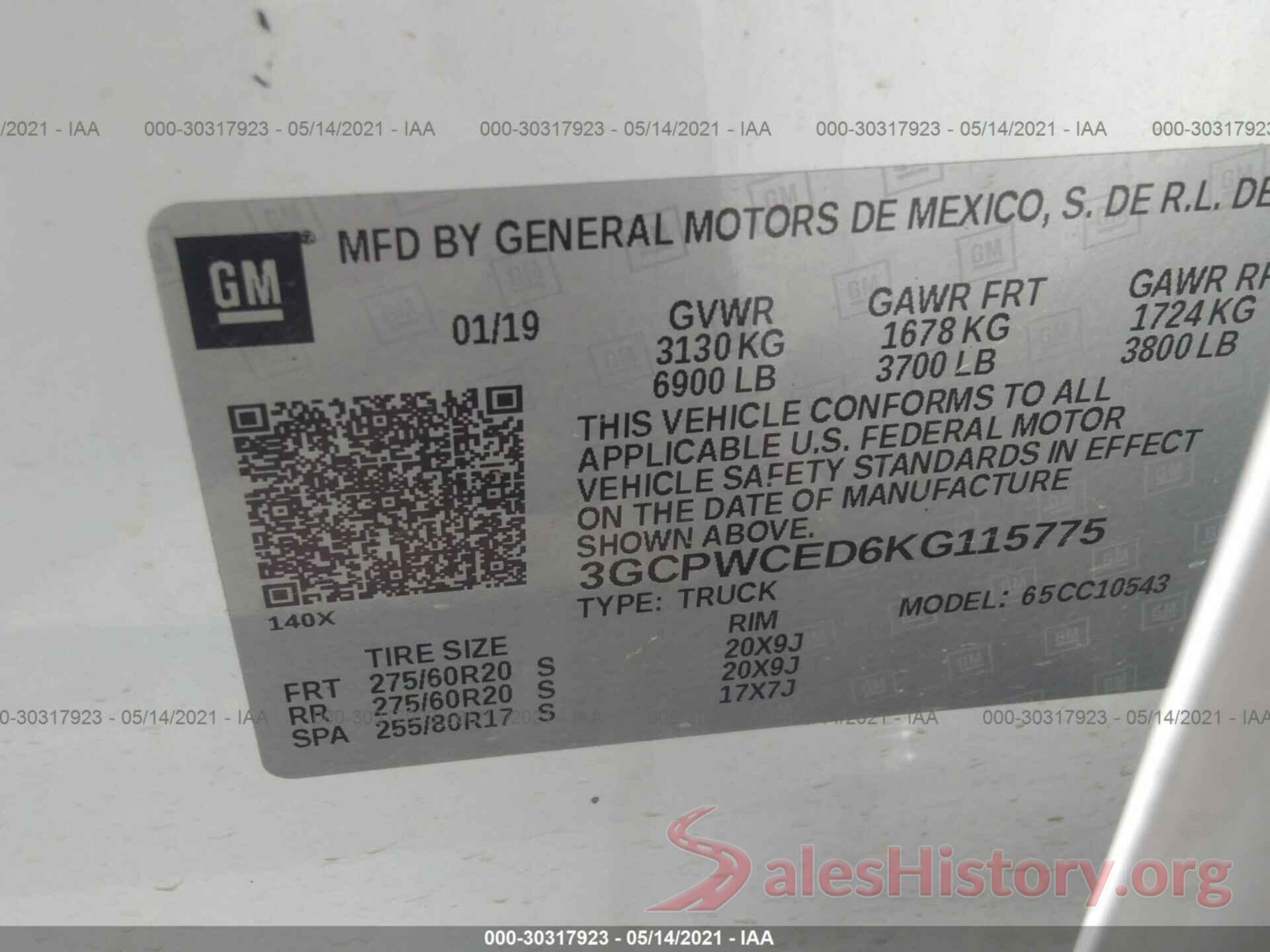 3GCPWCED6KG115775 2019 CHEVROLET SILVERADO 1500