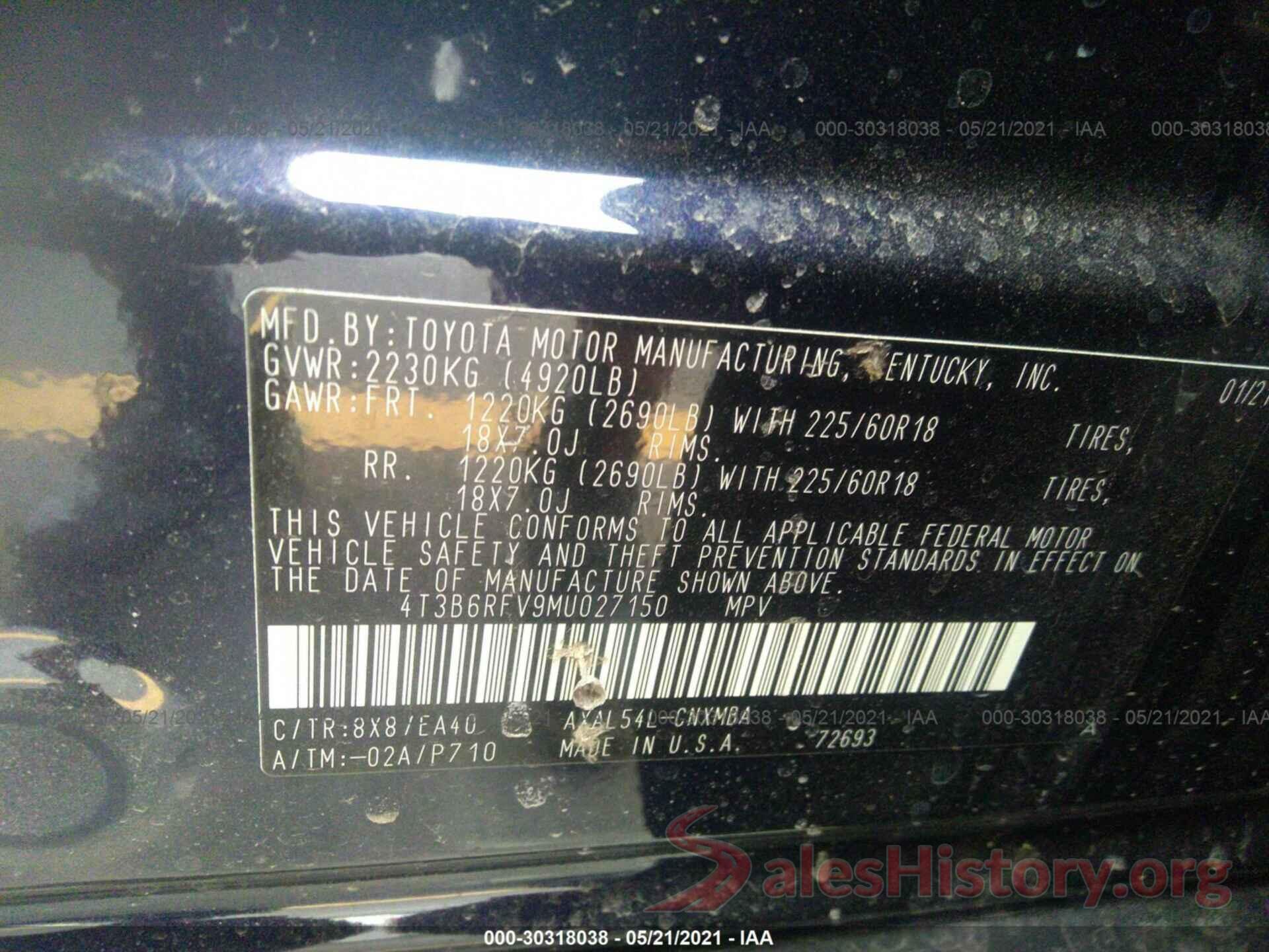 4T3B6RFV9MU027150 2021 TOYOTA RAV4