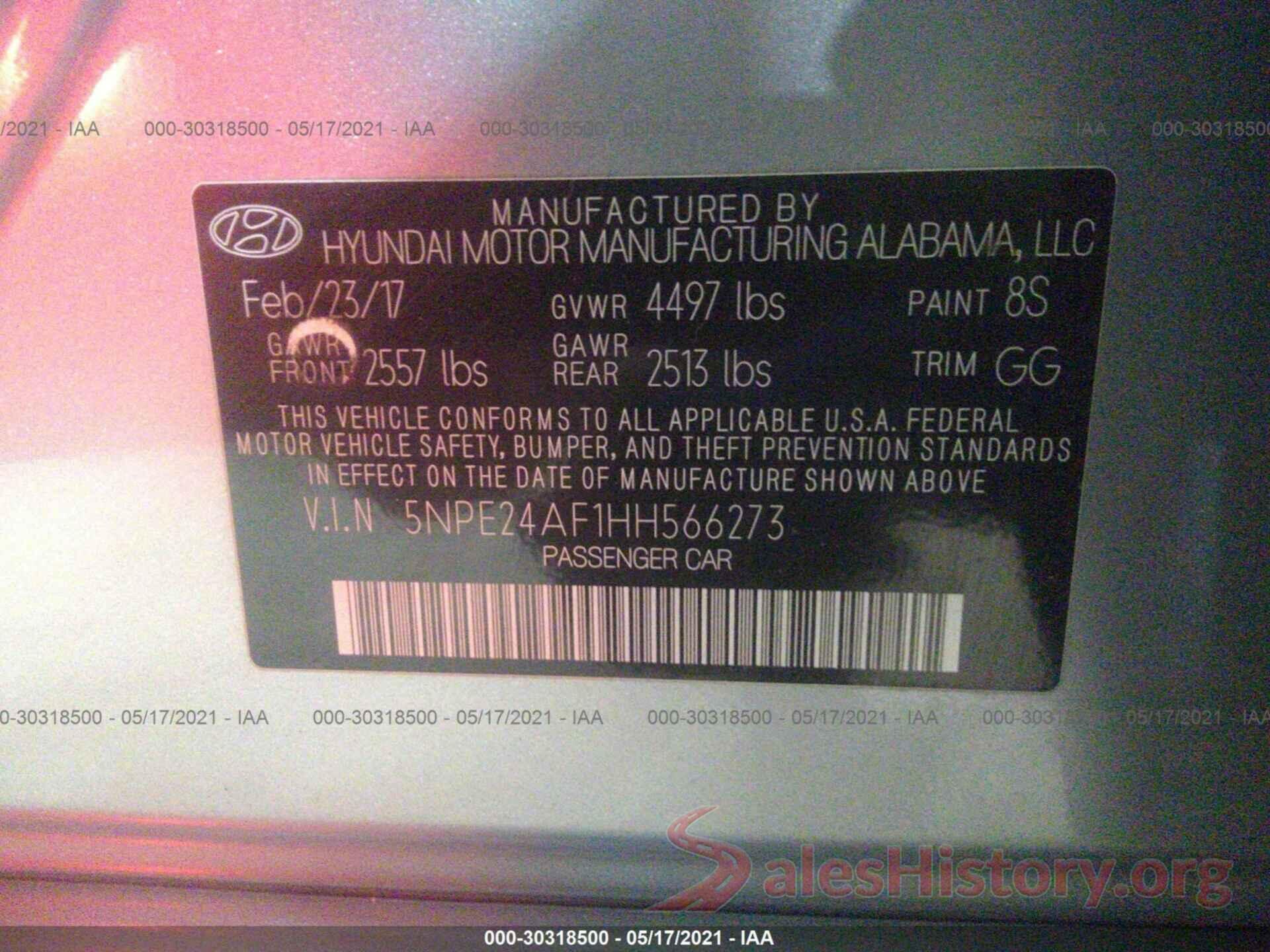 5NPE24AF1HH566273 2017 HYUNDAI SONATA