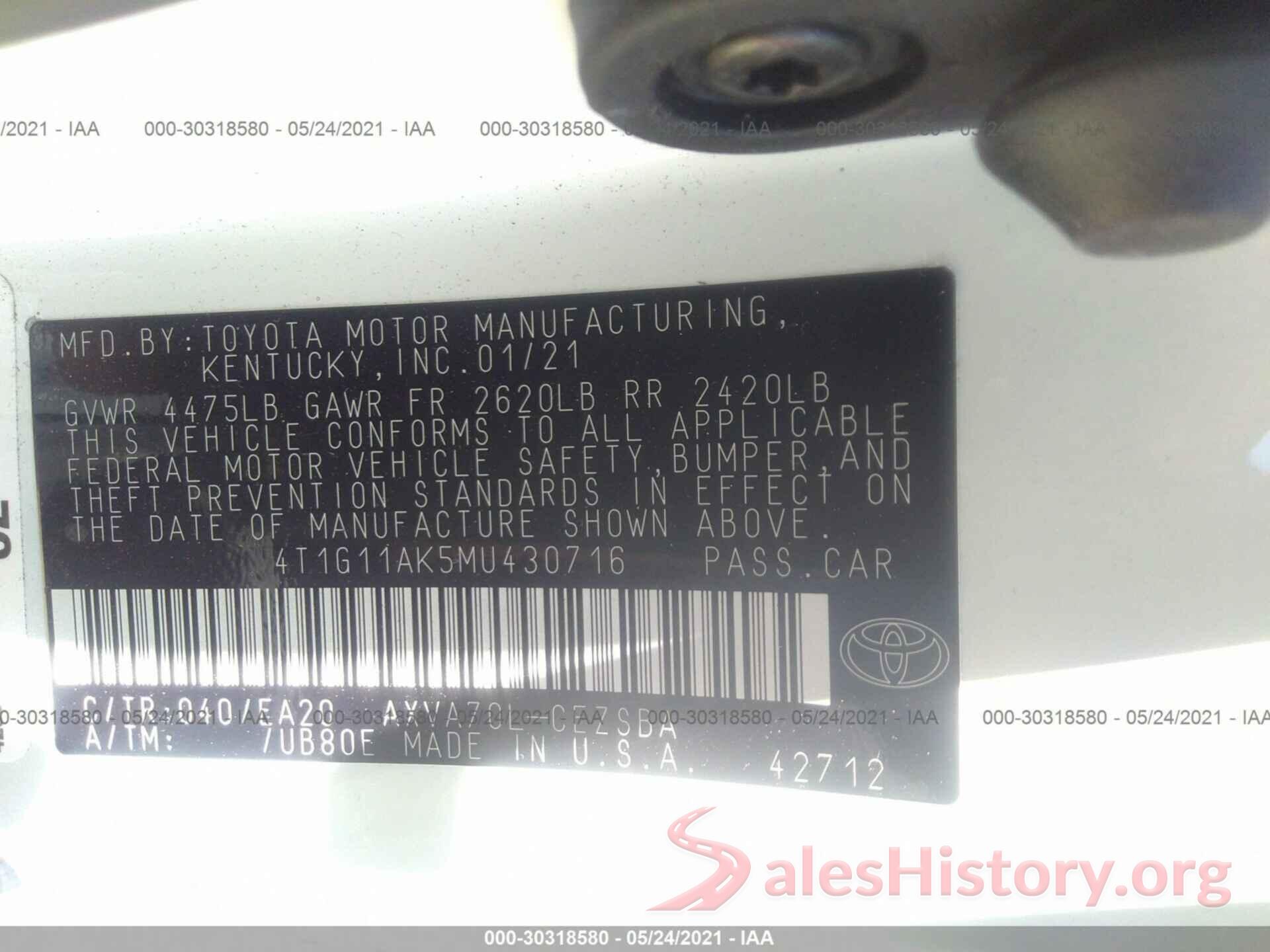 4T1G11AK5MU430716 2021 TOYOTA CAMRY