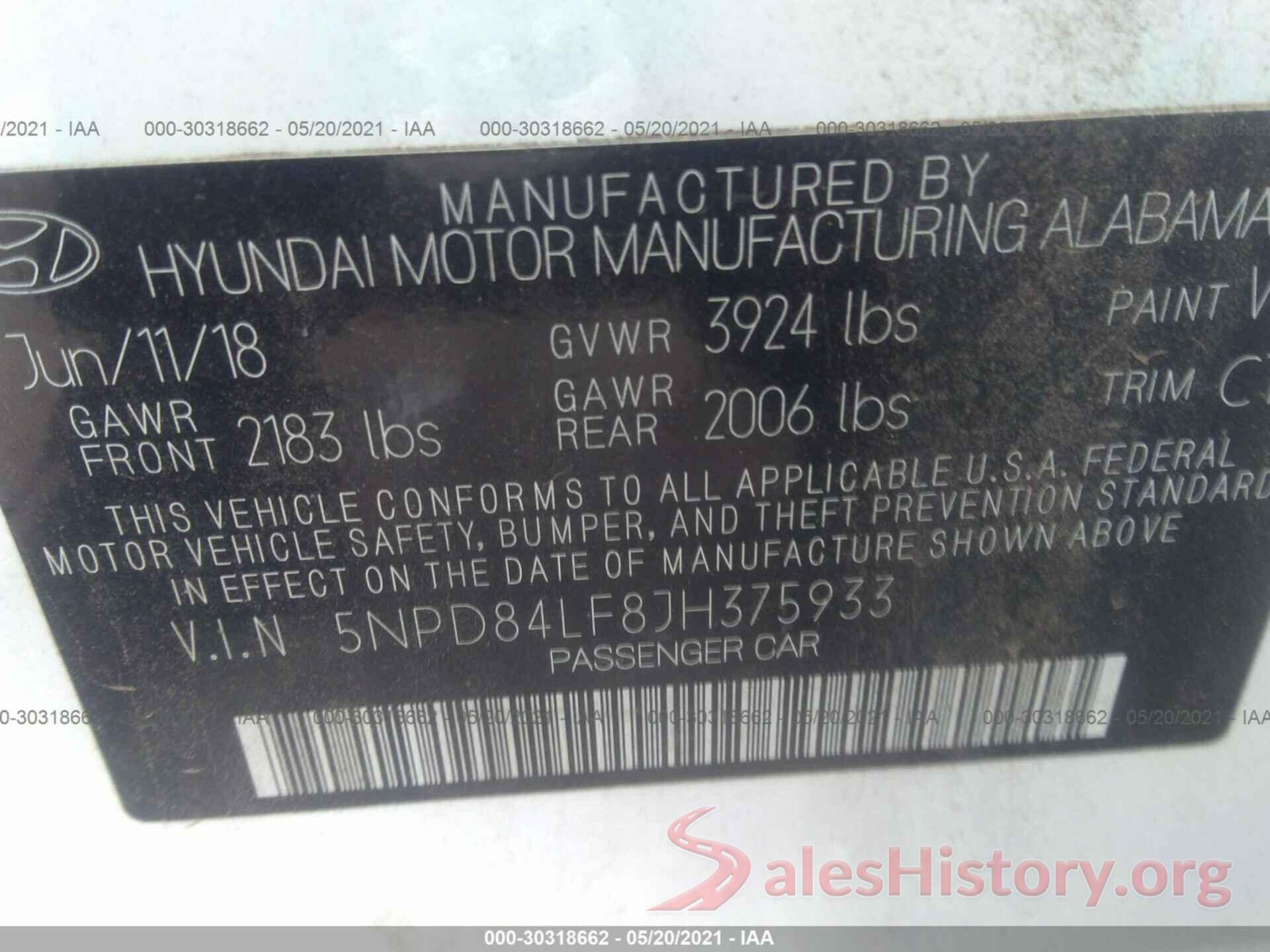 5NPD84LF8JH375933 2018 HYUNDAI ELANTRA