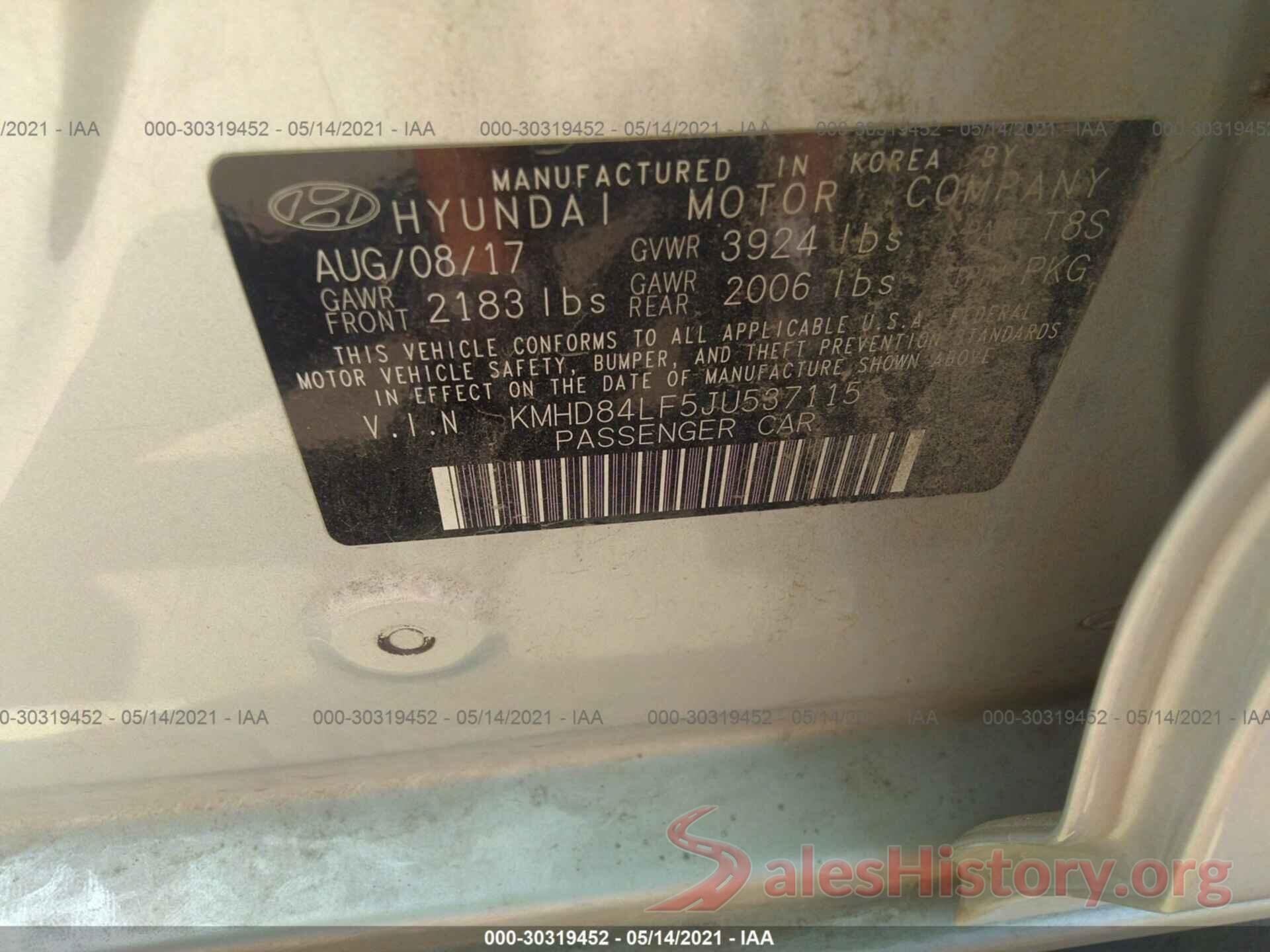 KMHD84LF5JU537115 2018 HYUNDAI ELANTRA