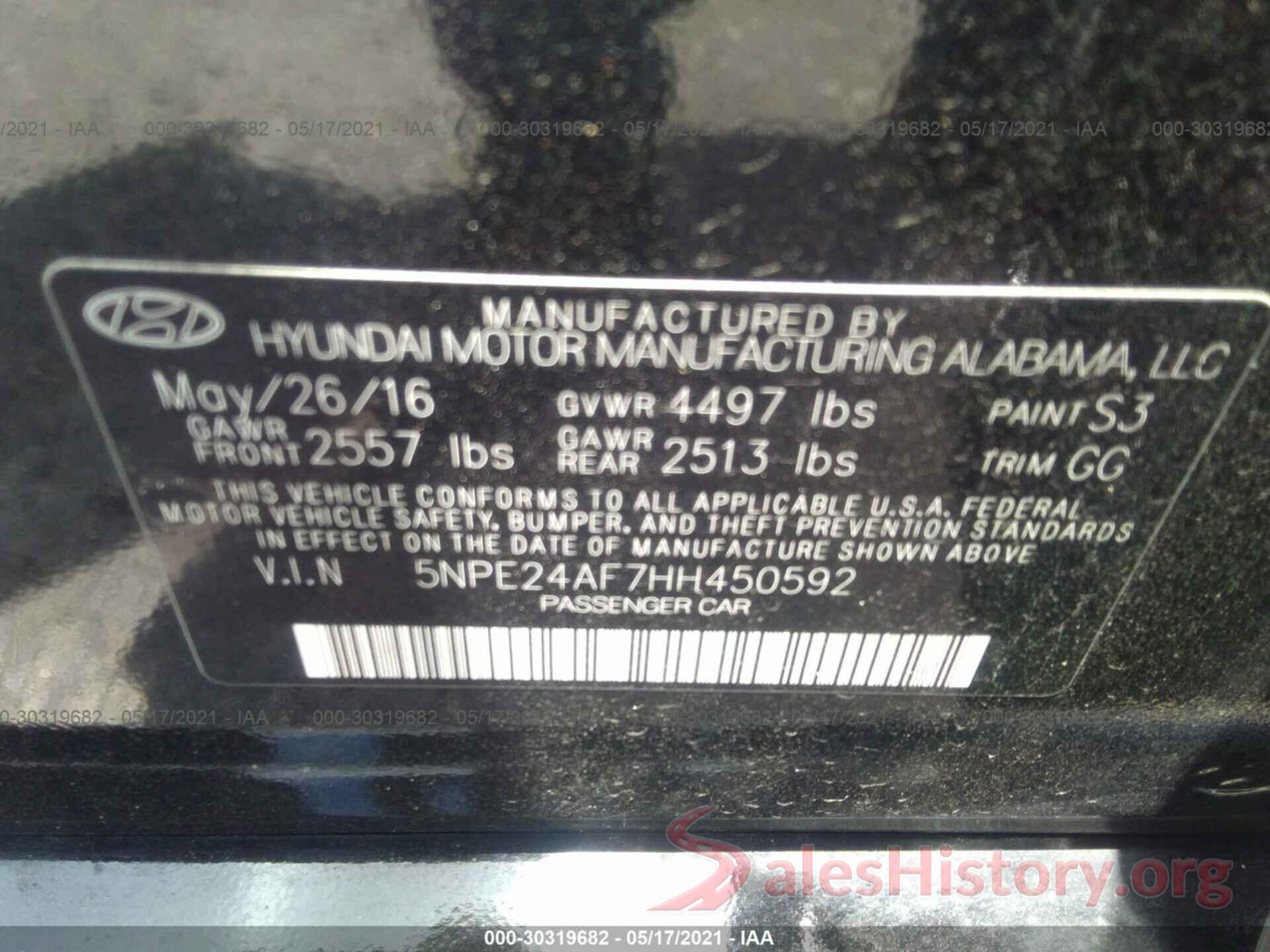 5NPE24AF7HH450592 2017 HYUNDAI SONATA