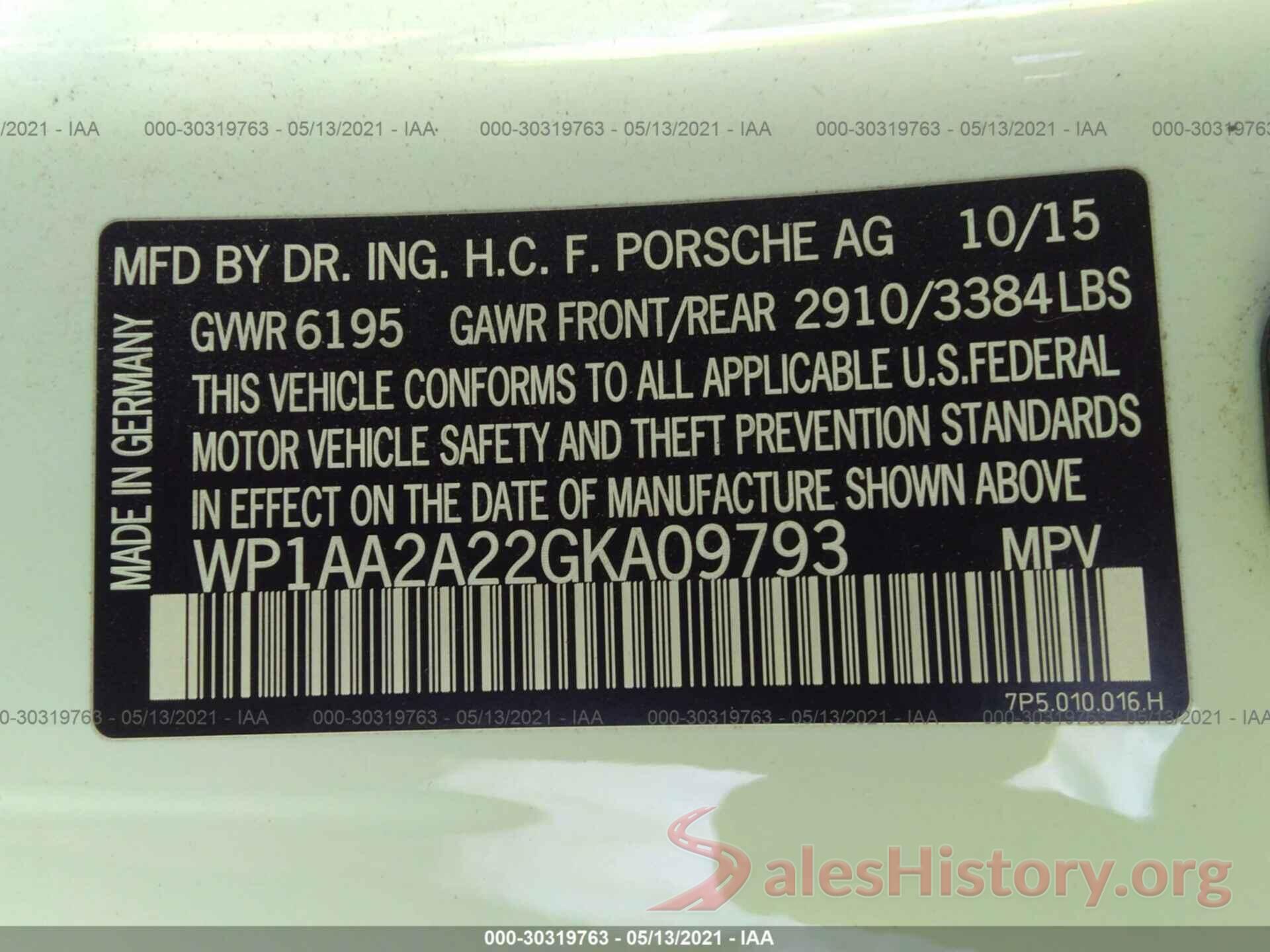 WP1AA2A22GKA09793 2016 PORSCHE CAYENNE