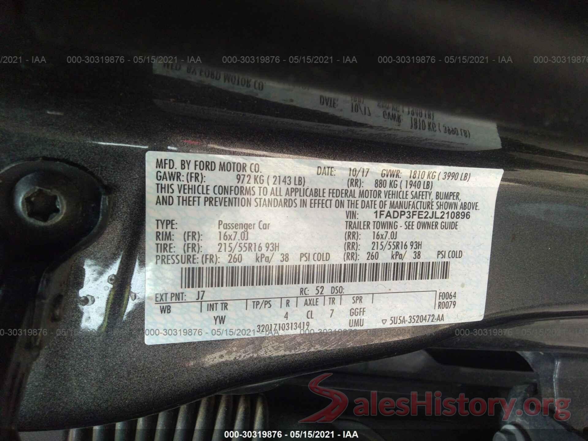 1FADP3FE2JL210896 2018 FORD FOCUS