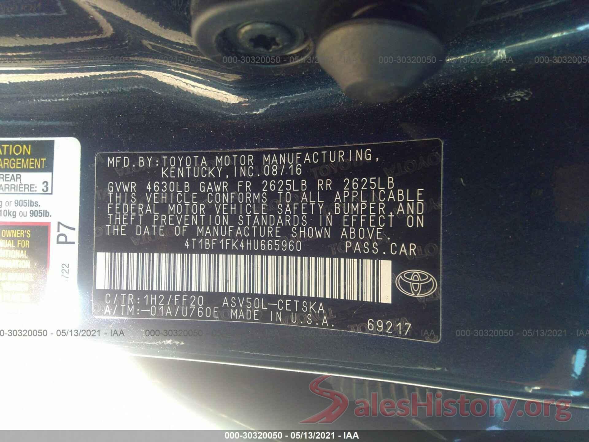 4T1BF1FK4HU665960 2017 TOYOTA CAMRY